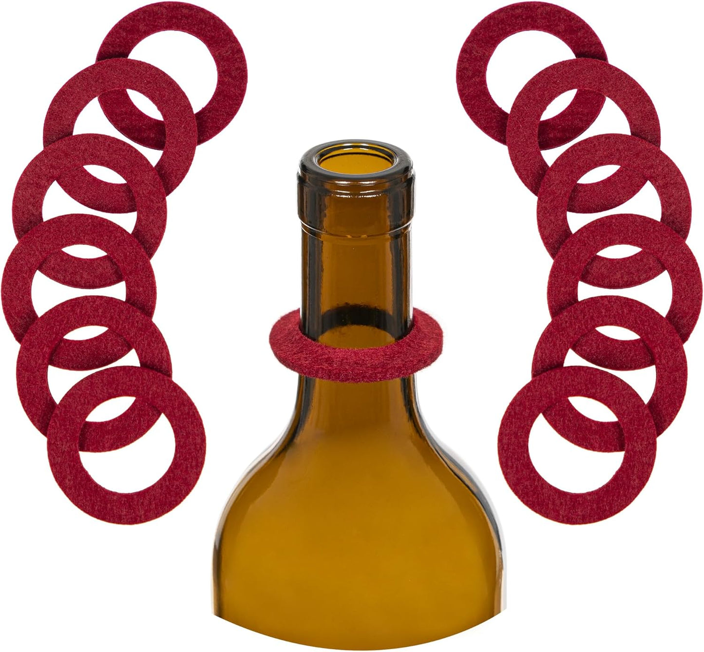 The Wine Drip Ring | Set of 12 | Felt Leak Stopper Accessories | Disposable No Spill Catcher | Bottle Collars Gadgets for Bar, Kitchen, Party | Clever Dripper Guard Holder Tools | Great Gift | Red