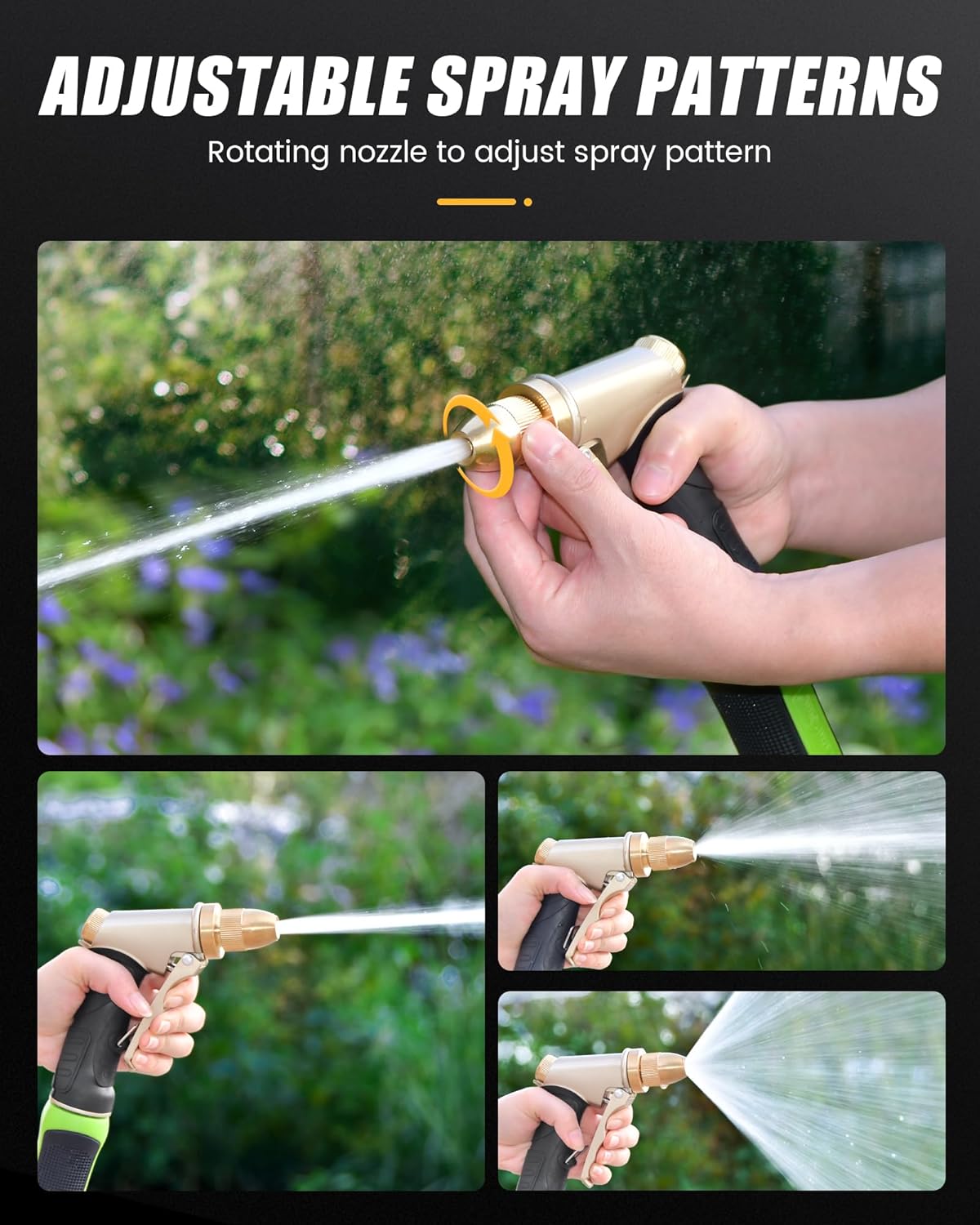 RAINPOINT Garden Hose Nozzle, Upgraded Heavy Duty Metal Spray Nozzle, High Pressure Water Nozzle with Adjustable Spray Patterns for Watering Plants, Car Washing, and Pet Showering