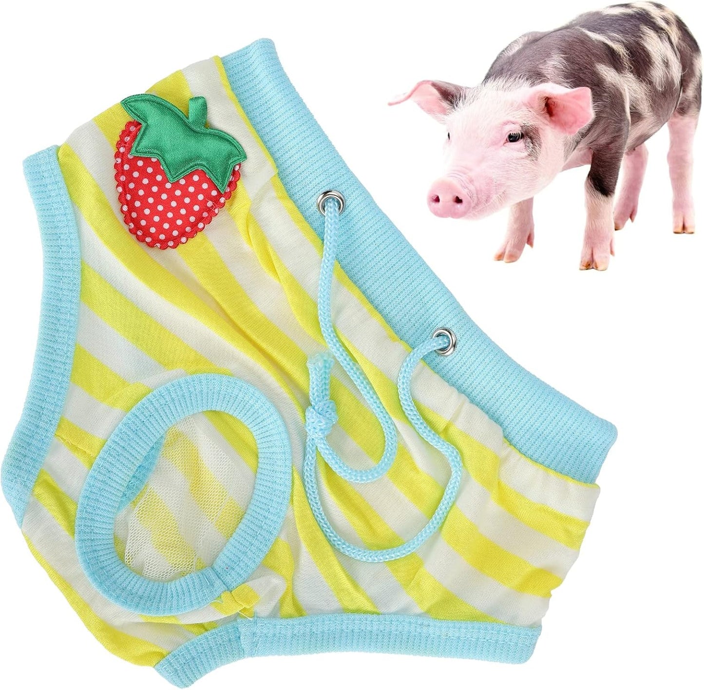 Washable Pet Diapers, Adjustable Strap Reusable Pig Physiological Pants with Strawberry Pattern, Sanitary Underwear for Pet Pigs Dog (Yellow, Size S)