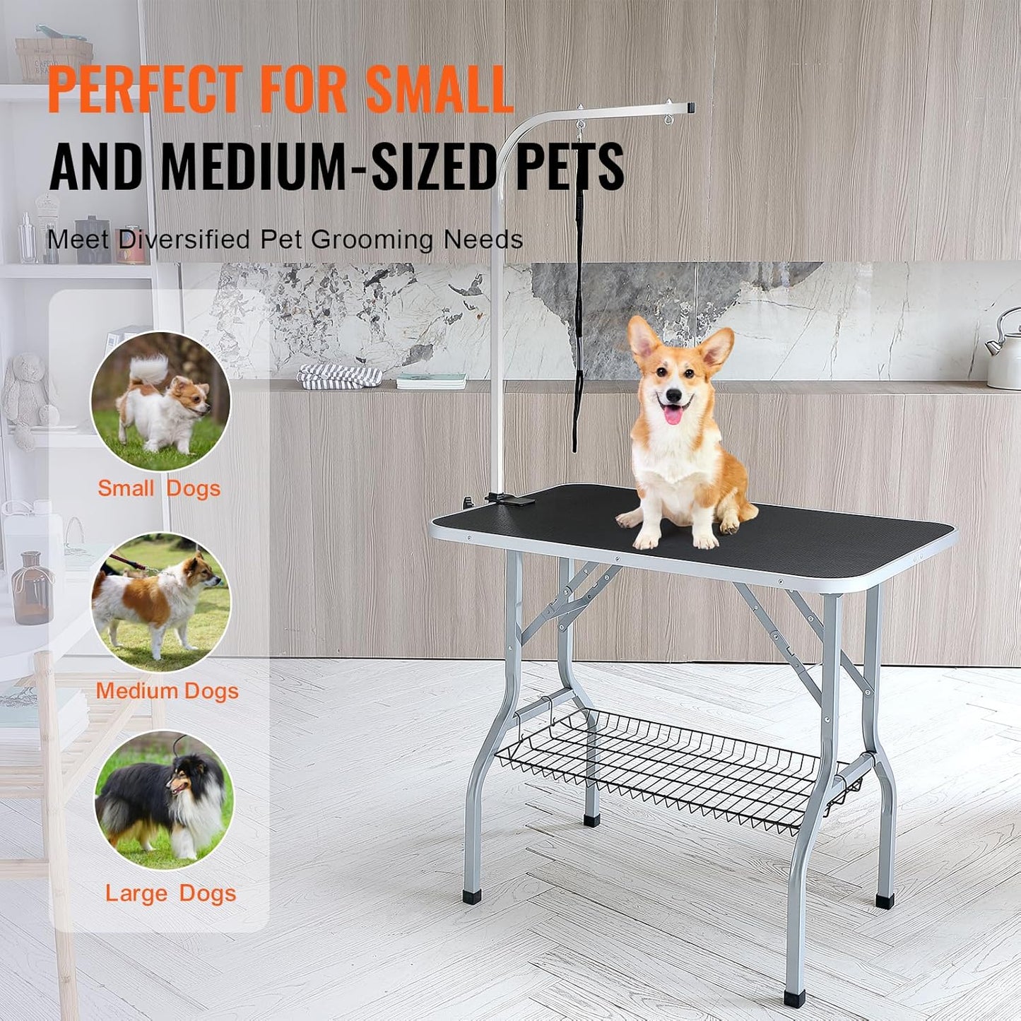 VEVOR Pet Grooming Table Arm with Clamp, 36''x24'' Dog Grooming Station, Foldable Pets Grooming Stand for Medium and Small Dogs, Free No Sit Haunch Holder with Grooming Loop, Bearing 330lbs