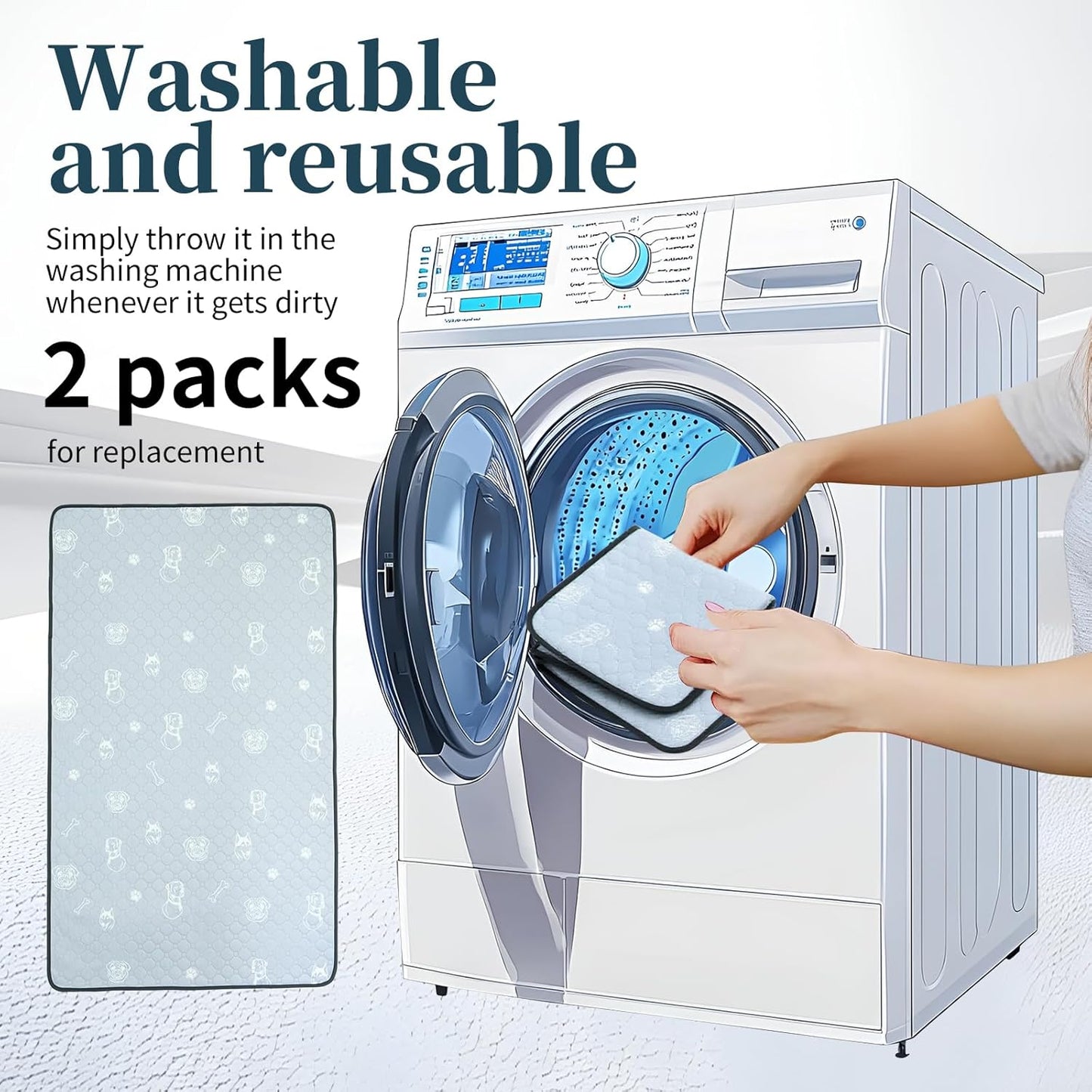 2 Packs Extra Large Reusable Dog Mat for Floor,Washable Pee Pads for Dogs and Cats,Puppy Playpen Mat for Incontinence,Grey 59"x35"