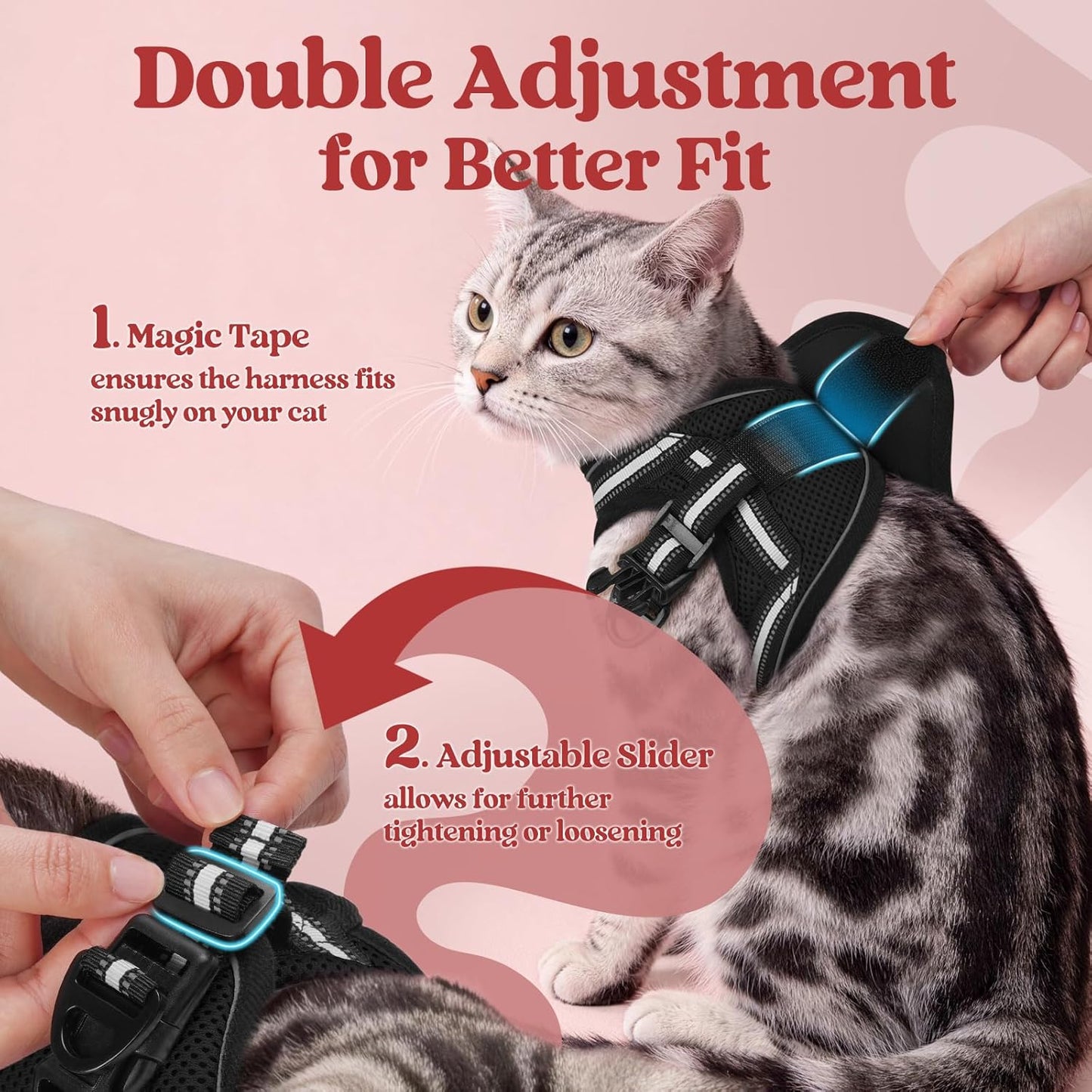 rabbitgoo Cat Harness and Leash Set for Walking Escape Proof, Adjustable Soft Kittens Vest with Reflective Strip for Cats, Comfortable Outdoor Vest, Black, S