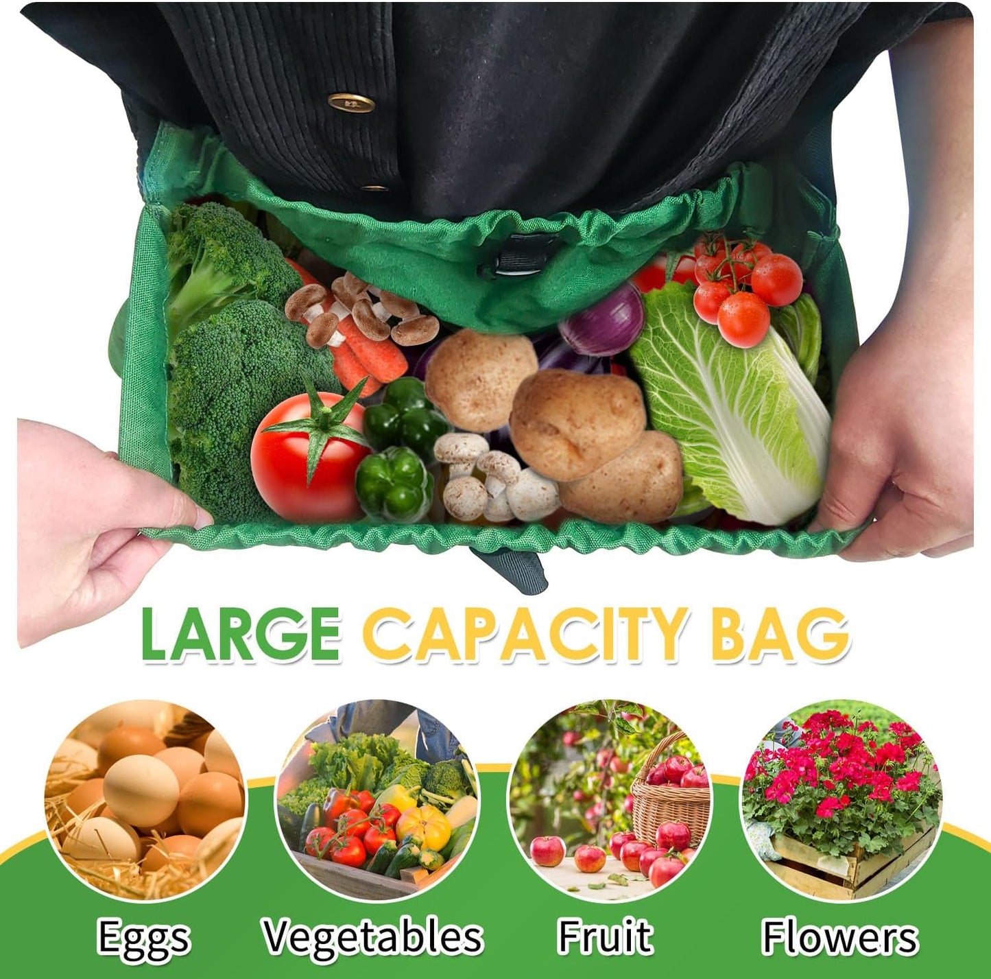 Gardening Apron Harvest Apron with Pockets, Green Garden Apron, Adjustable Waist Belt