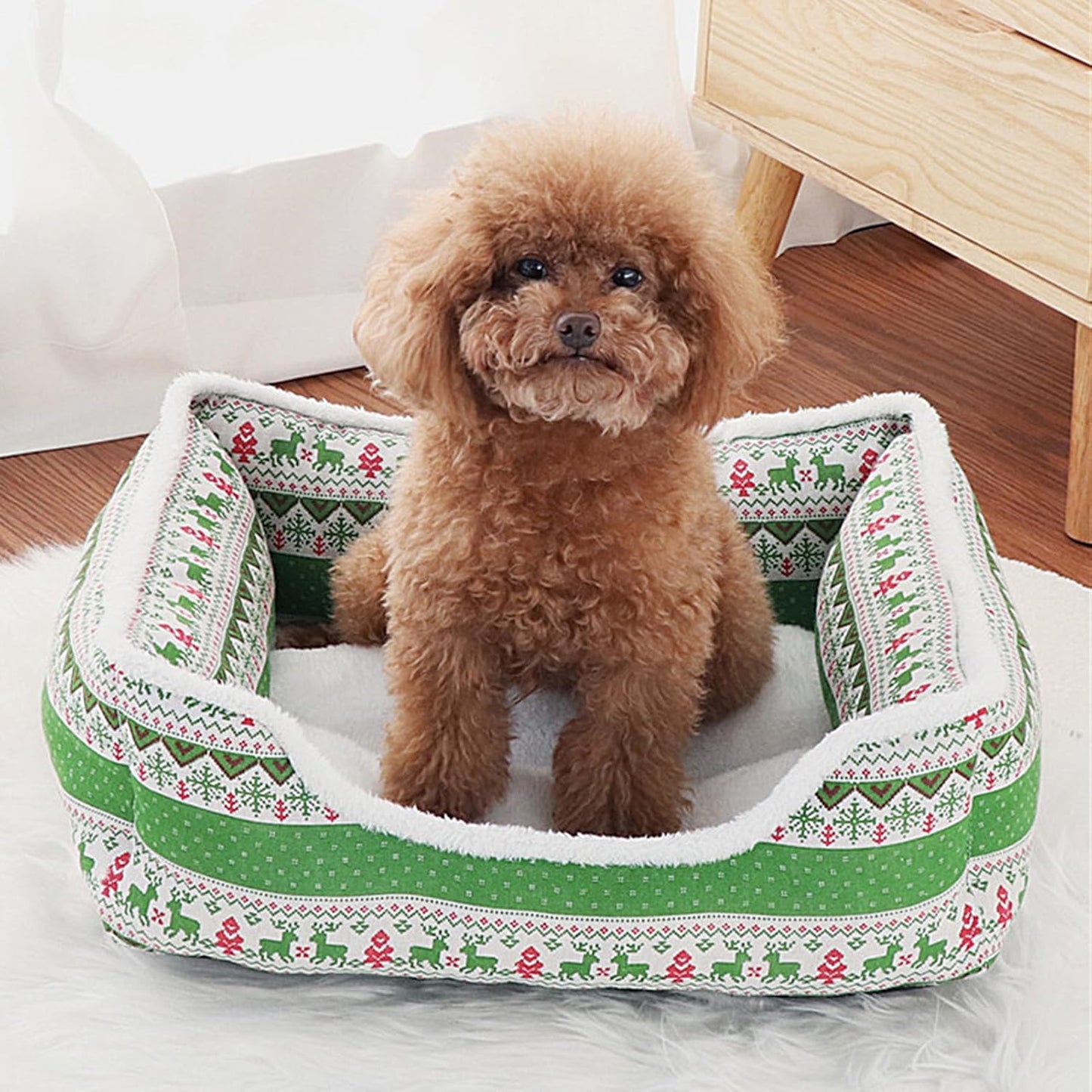 Christmas Cat Bed - Plush Comfortable Washable Pet Cushion for Winter Rest, Soft Thick Padding with Removable Cover, Sleigh Dog Bed for Outdoor Travel, Car, Camping, Desk, Window, Chair, Couch