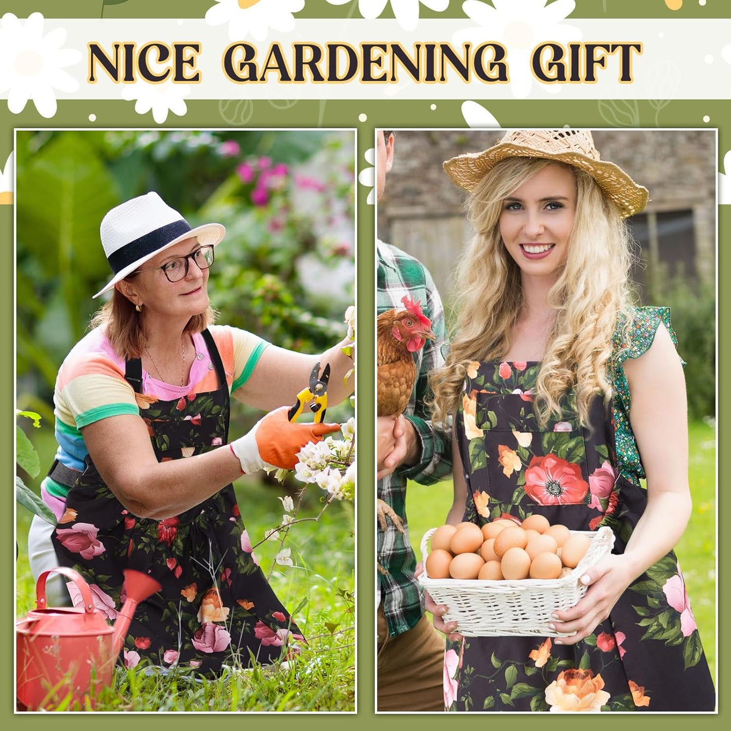 Gardening Apron with Release Pockets, Mother's Day Gifts for Women, Floral Apron for Harvesting Picking Weeding Laundry Work Artist Gardeners Gardening Lovers