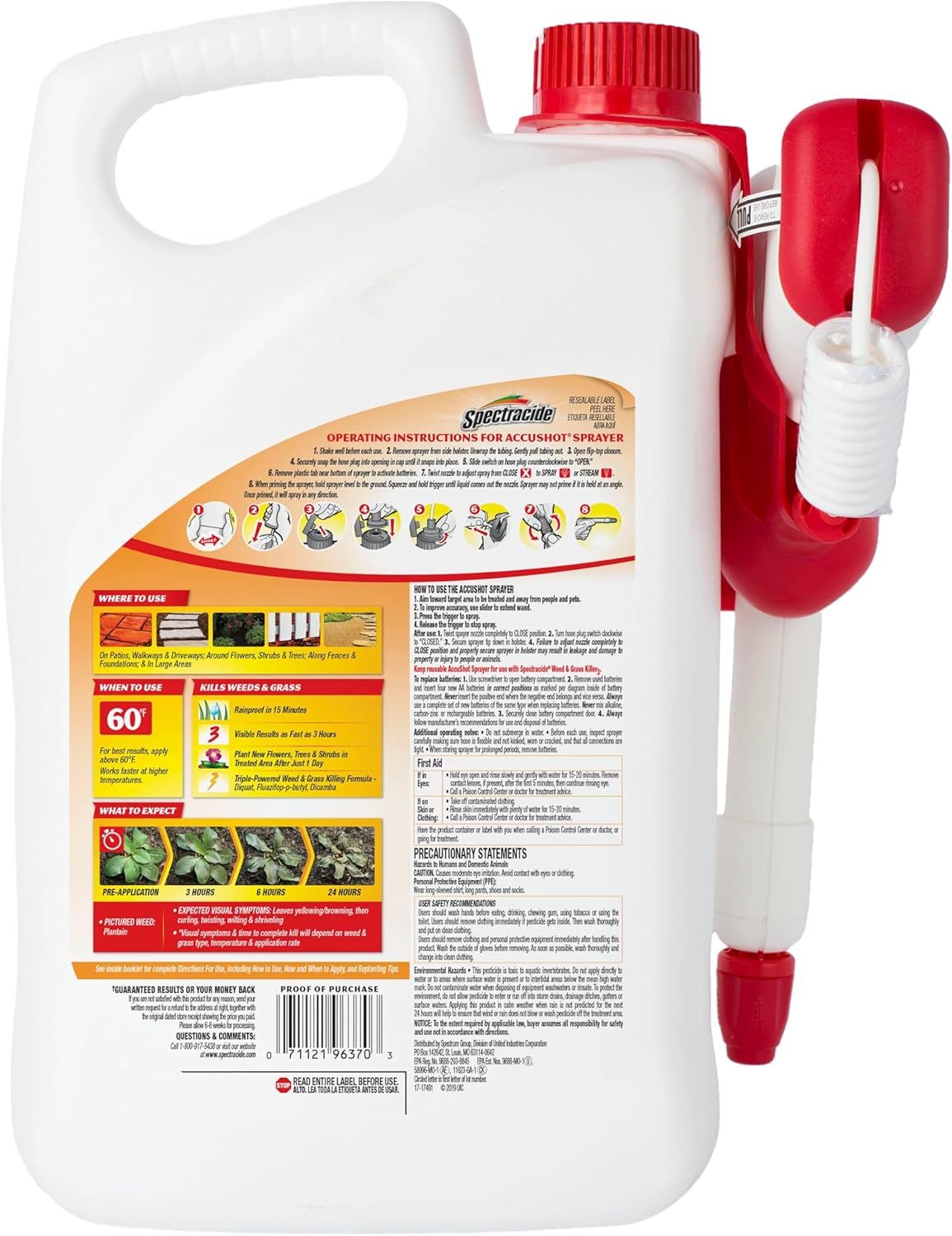 Spectracide Weed & Grass Killer, 1.33 Gallons, With AccuShot Continuous Power Sprayer Kills Broadleaf Weeds and Grasses Down to the Root, Rainproof in 15 Minutes with Visible Results in 3 Hours