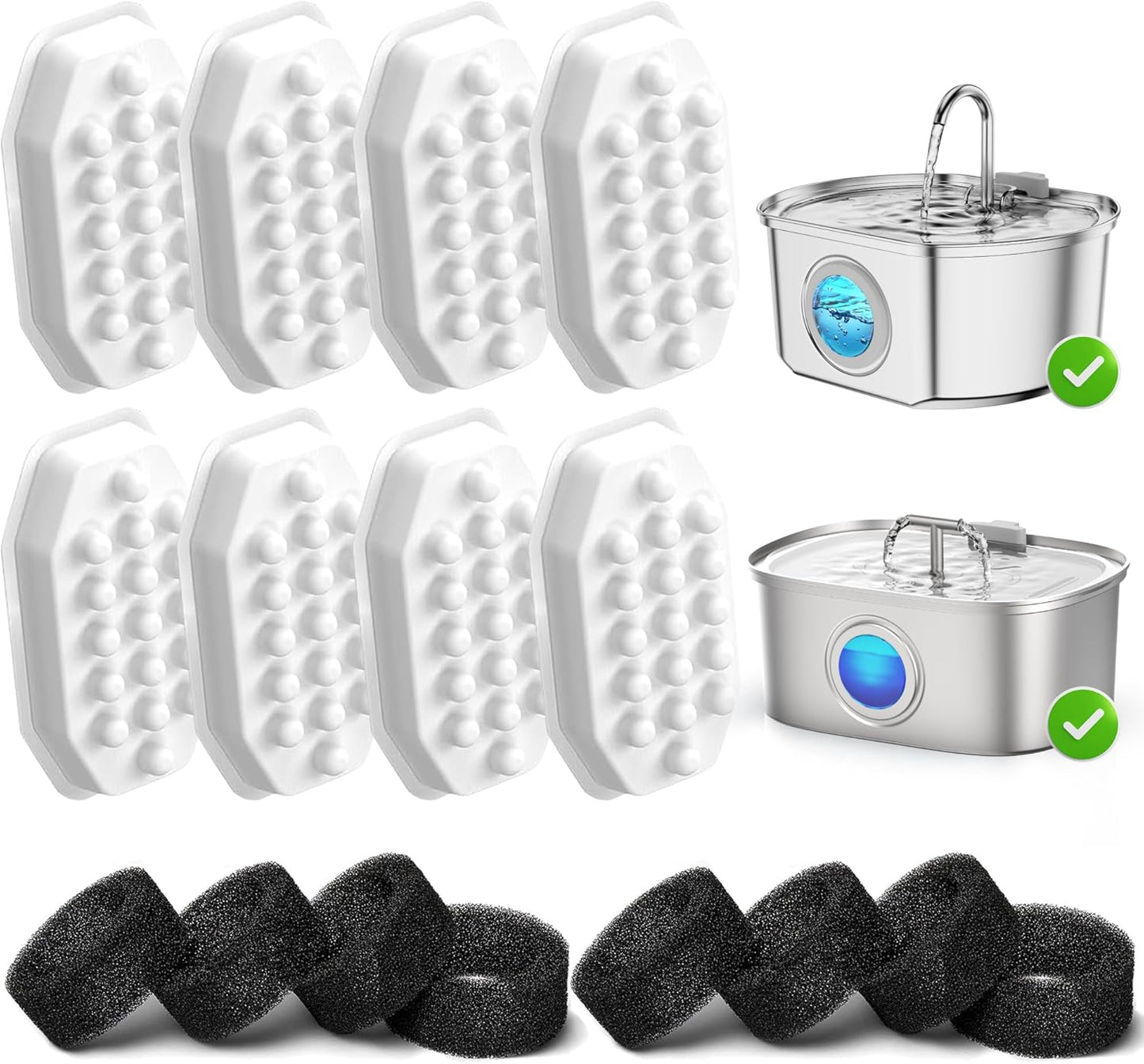 Casfuy PWS-154 & 133 Cat Water Fountain Replacement Filters & Sponges, 8 Count