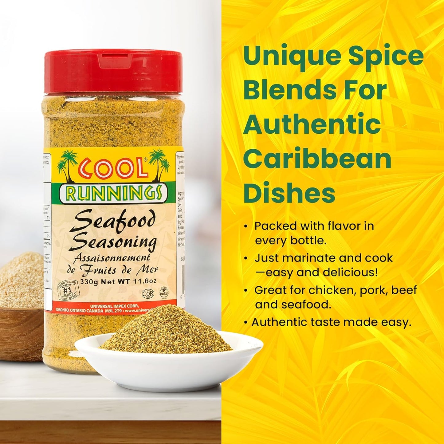Cool Runnings Seafood Seasoning 330g - Authentic Caribbean Spice Blend for Enhancing Grilled, Baked, and Fried Fish and Seafood Dishes
