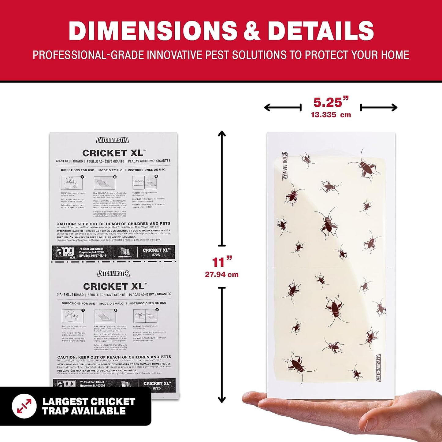 Catchmaster Cricket XL Giant Glue Boards 6-Pk, Adhesive Bug Catcher Cricket Traps Indoor, Sticky Trap for Inside Your Home, Bulk Insect Killer, Insect Traps for House & Garage, Pest Control for Home