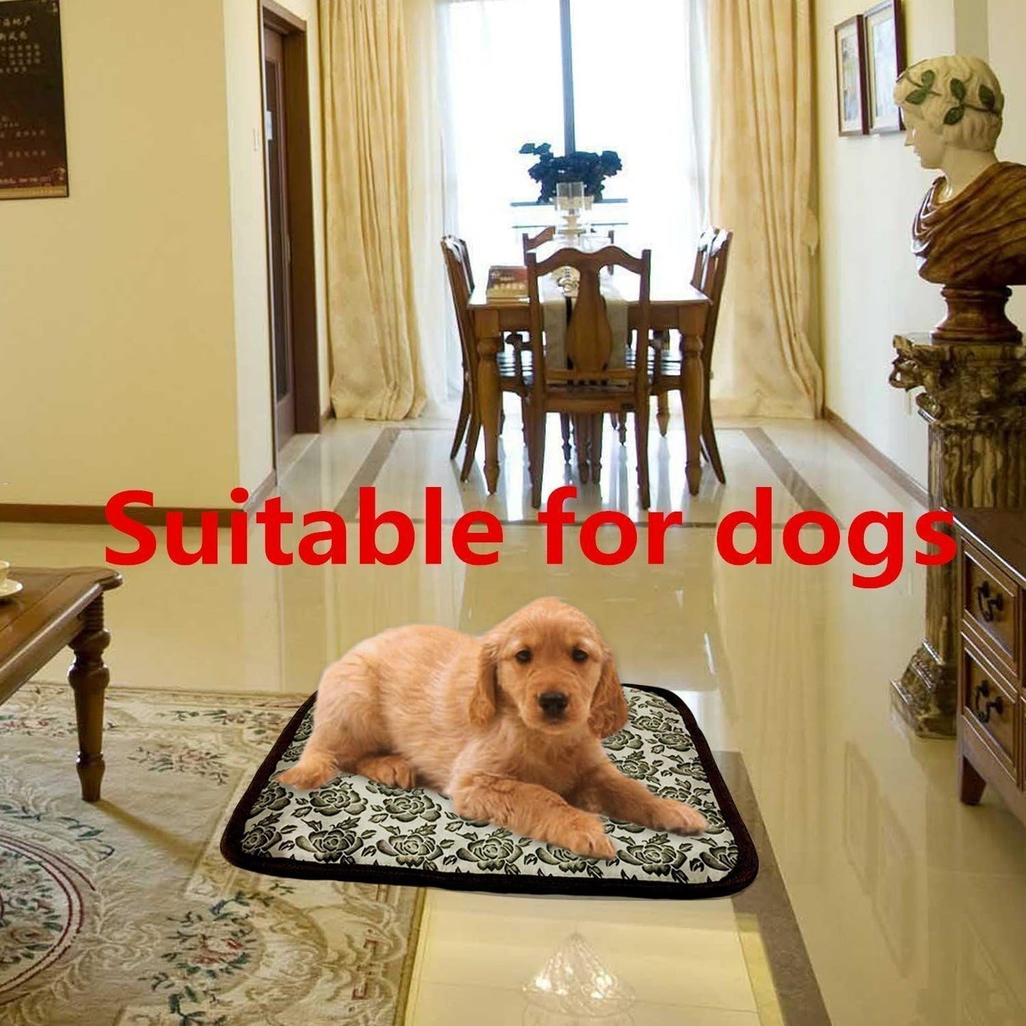 Electric Heating Pad for Dogs and Cats With Anti-bite Steel Cord Waterproof Adjustable Dog Warm Bed Mat Heated Pad for Pets Deds Blankets and Kennel 17.7inx17.7in (Flower Color)