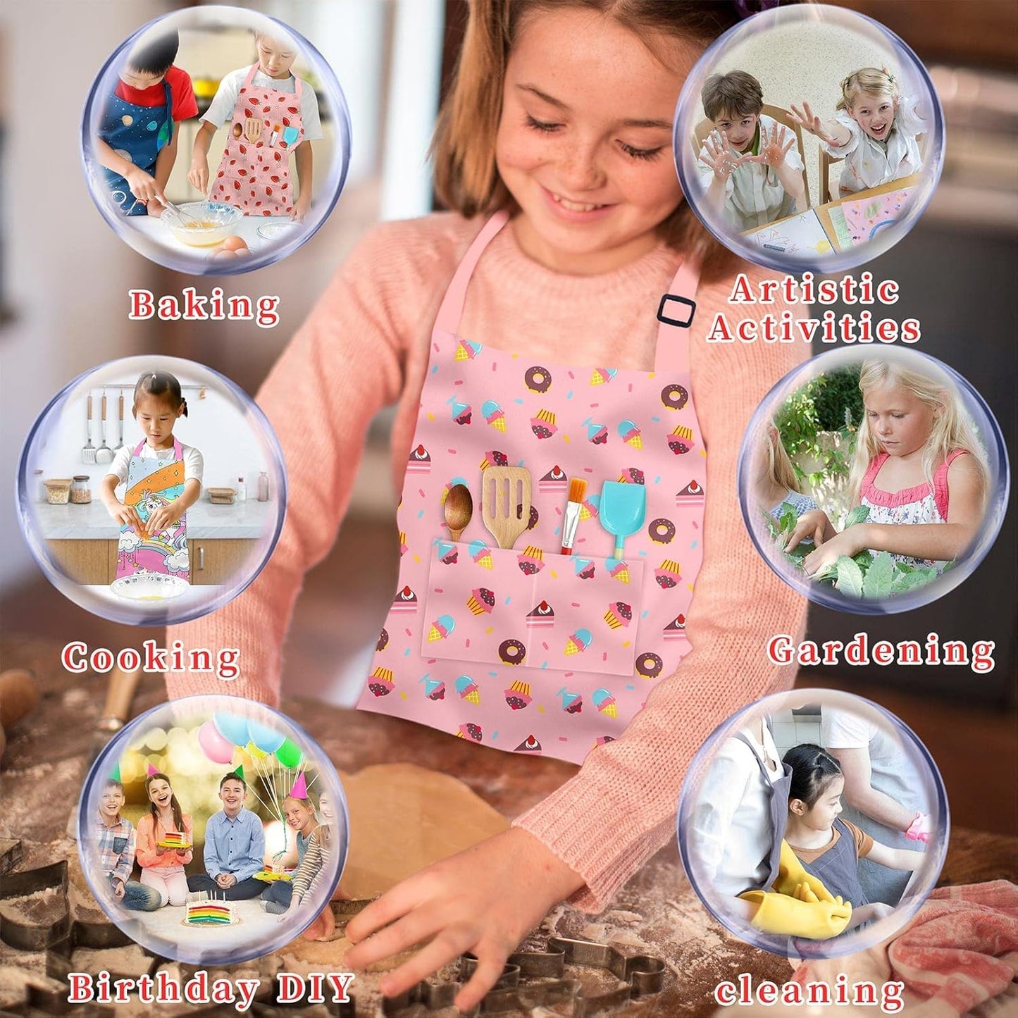Kids Aprons for Girls Toddler Aprons with Pockets for Kids Cooking Baking Painting Crafting Art Gardening Adjustable