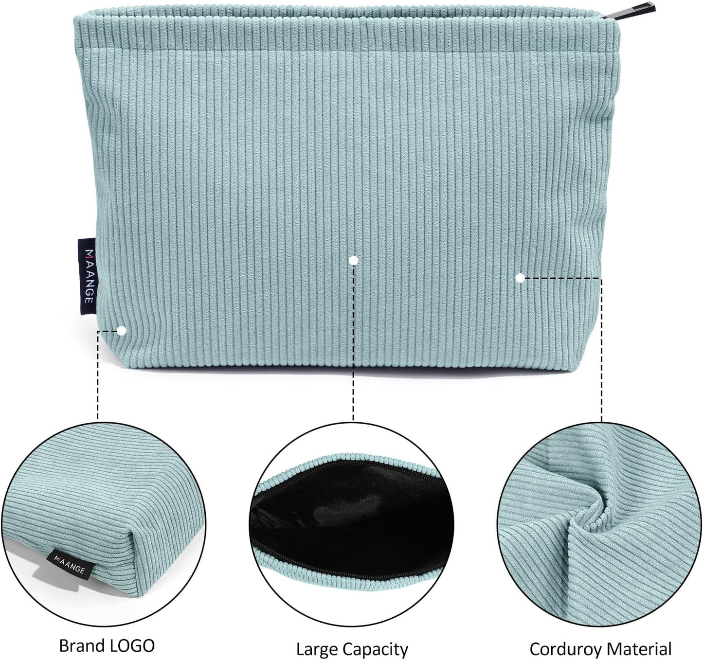 MAANGE Small Makeup Bag For Purse, Travel Cosmetic Bag Makeup Pouch Corduroy Portable Versatile Zipper Pouch For Women (GREEN)