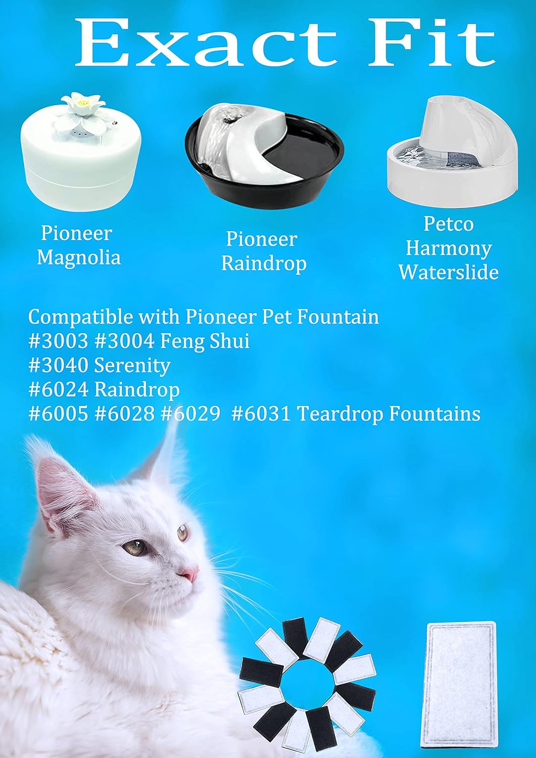 12 pack Raindrop Plastic Fountain Charcoal Filters compatible with Pioneer pet fountain filters Harmony Pawslife Plastic Fountains #3003#6024#3040#6029#6028#6005#6031