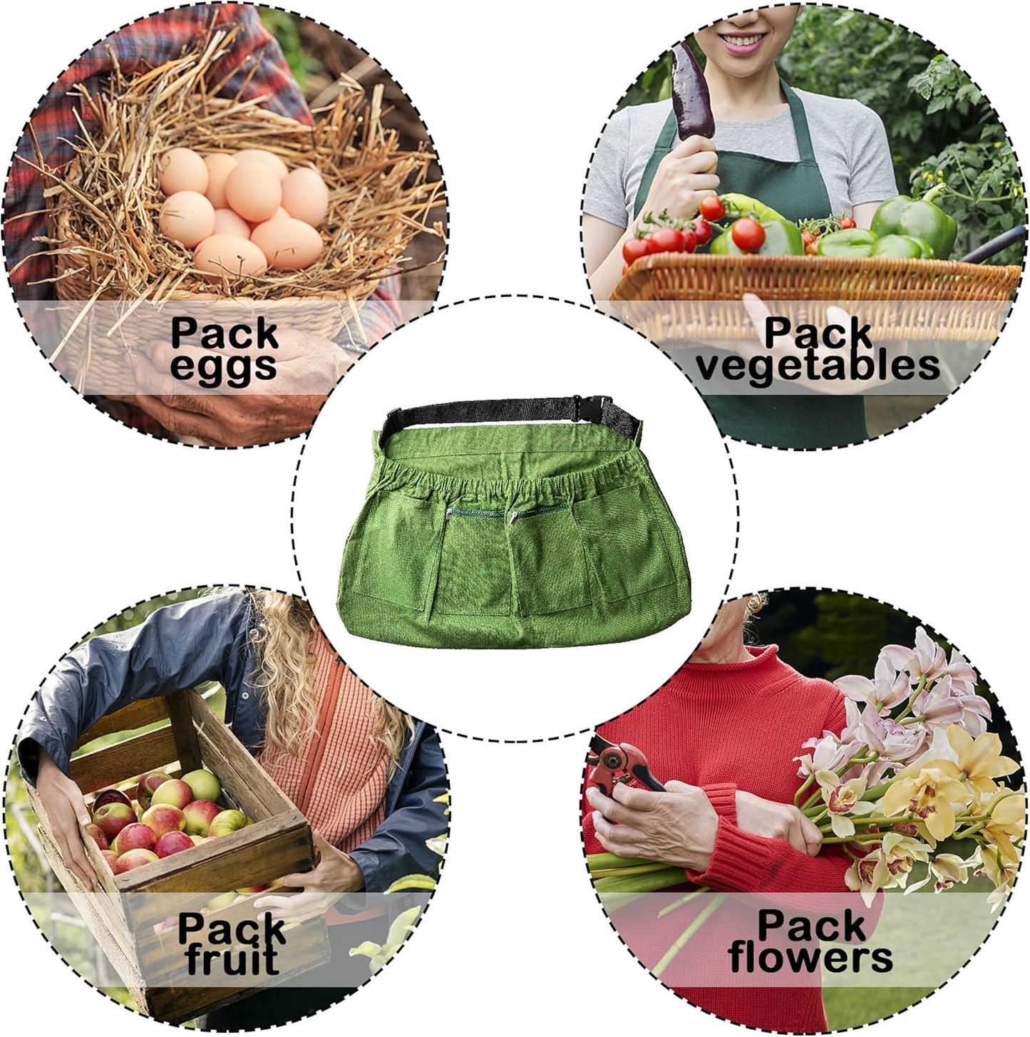 codree Harvest Apron for Garden Vegetable-Adjustable Harvest Picking Apron with 4 Pockets for Gardeners Pick Fruit Weeding