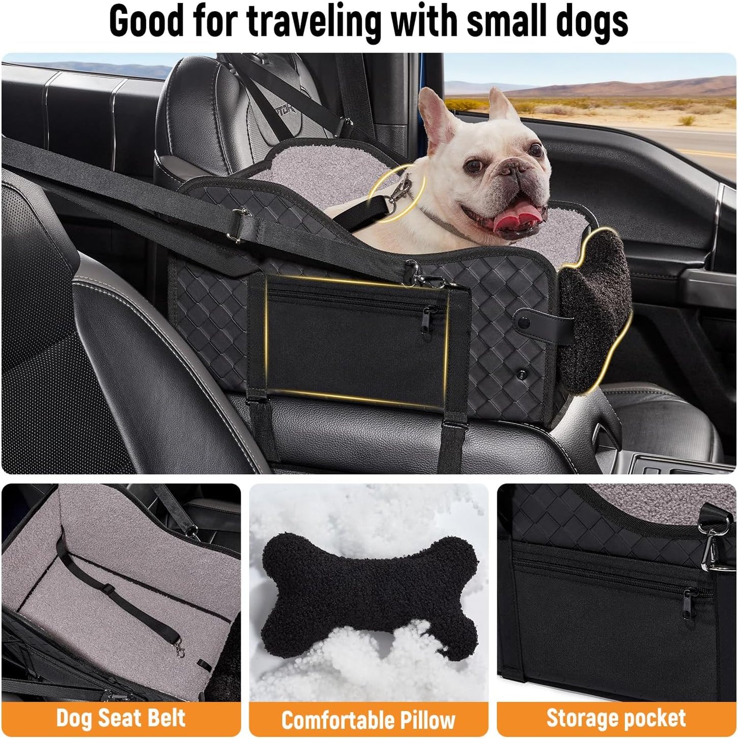 Center Console Dog Car Seat,Pet Puppy Middle Console Dog Car Seat for Small Dogs (Full-Size Truck Black)