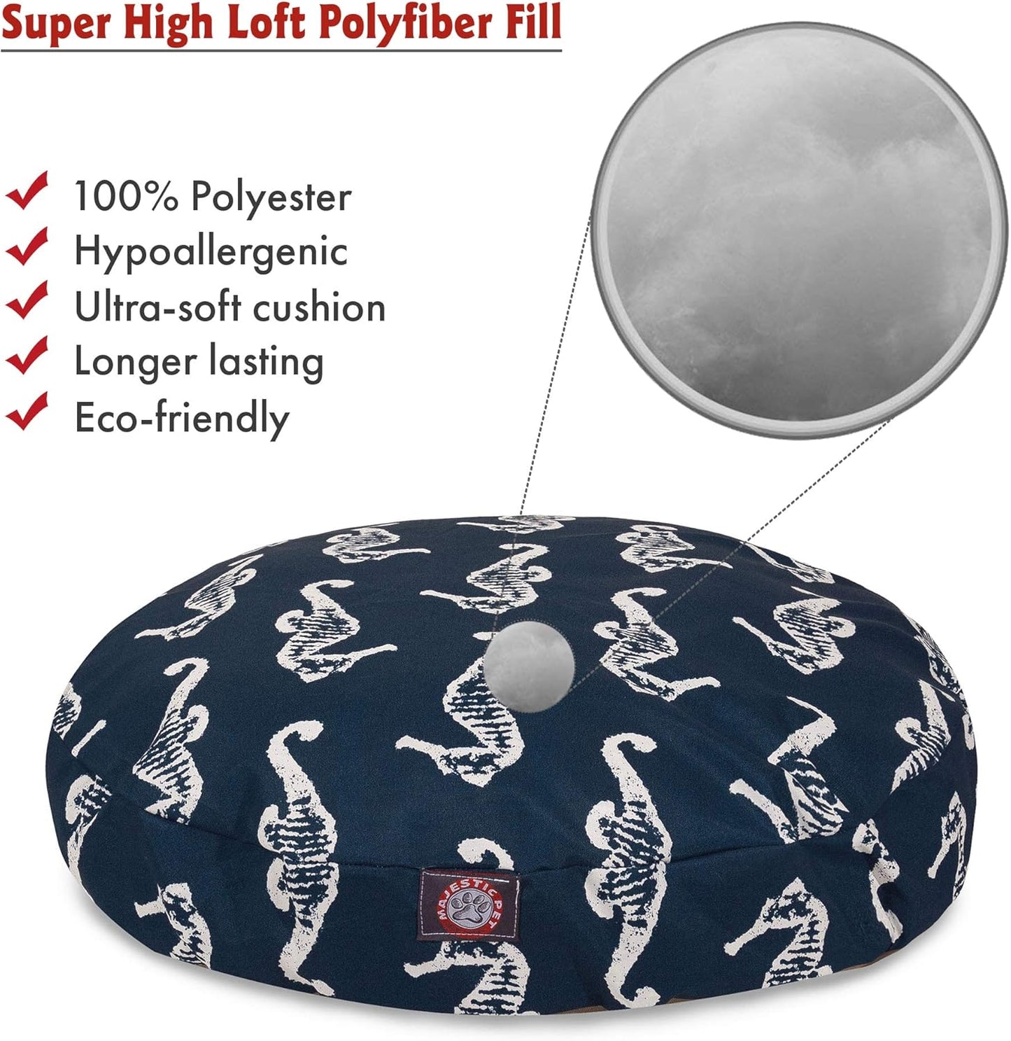 Navy Sea Horse Small Round Indoor Outdoor Pet Dog Bed With Removable Washable Cover By Majestic Pet Products
