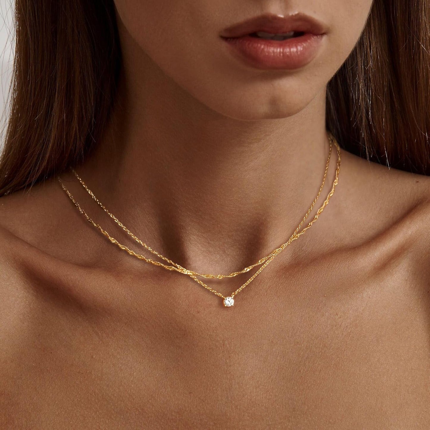 Tewiky Dainty 14k Gold Plated/Silver Cubic Zirconia Necklaces for Women, Simple CZ Jewelry Necklaces Trendy Gifts