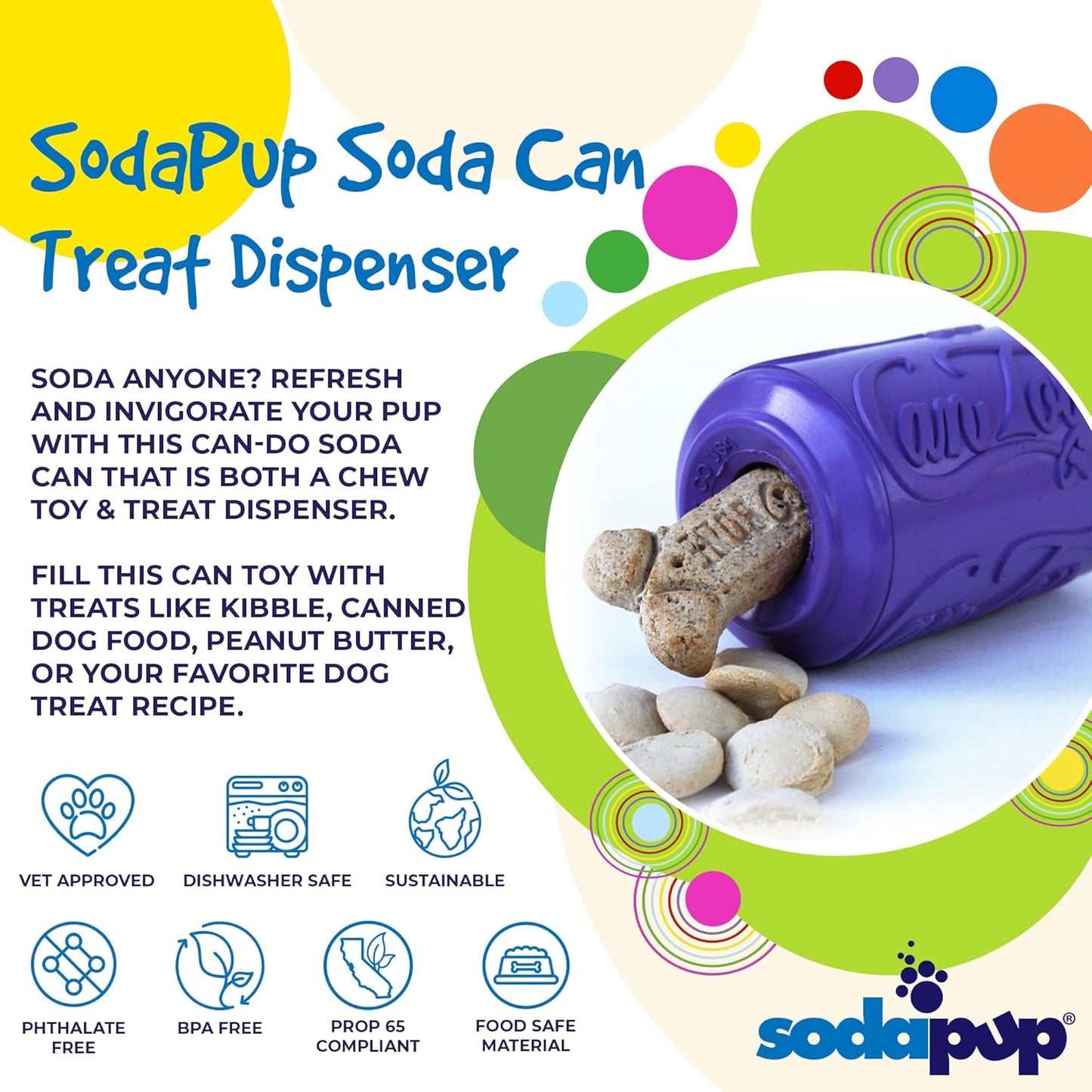 Soda Pup Dog Chew Toy and Treat Dispenser - Enrichment Dog Toys - Treat Dispensing Dog Toys - Dog Puzzle Toys - Dog Treat Toy - Grape Crush - Medium
