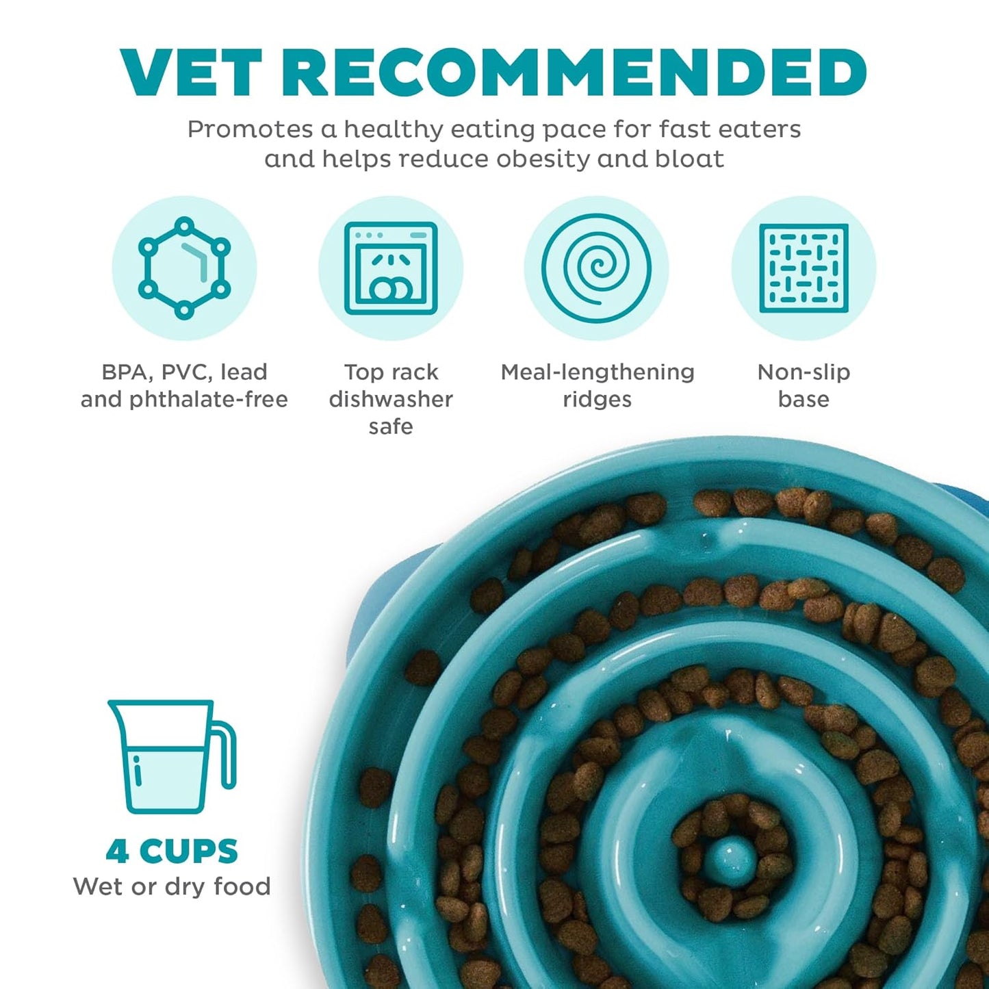Outward Hound Fun Feeder Dog Bowl Slow Feeder, Large/Regular & Medium/Mini, Turquoise