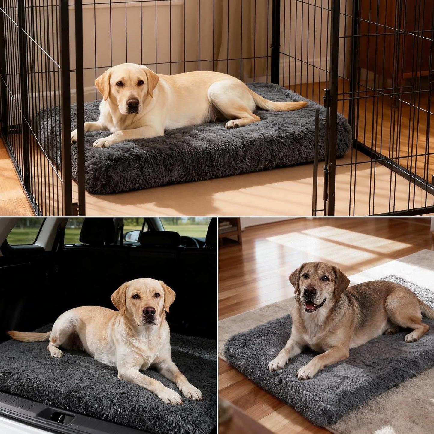 Orthopedic Dog Bed for Large Dogs, Dual-Layer Memory & Egg-Crate Foam, Washable Warm Winter Plush Cover, Waterproof Liner, Non-Slip Bottom, Crate/Kennel Pad, 41 x 27 Inch, Dark Gray