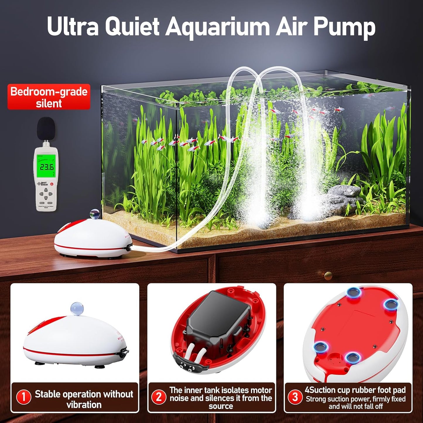 1w Ultra Quiet Aquarium Air Pump, Aquarium Aerator Adjustable Airflow, Single Hole Suitable for 20 to 40 GPH Fish Tank
