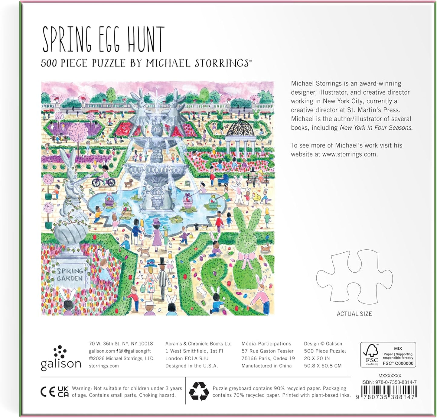 Galison Spring Egg Hunt – 500 Piece Michael Storrings Jigsaw Puzzle Featuring Beautiful Artwork of an Easter Spring Garden Egg Hunt