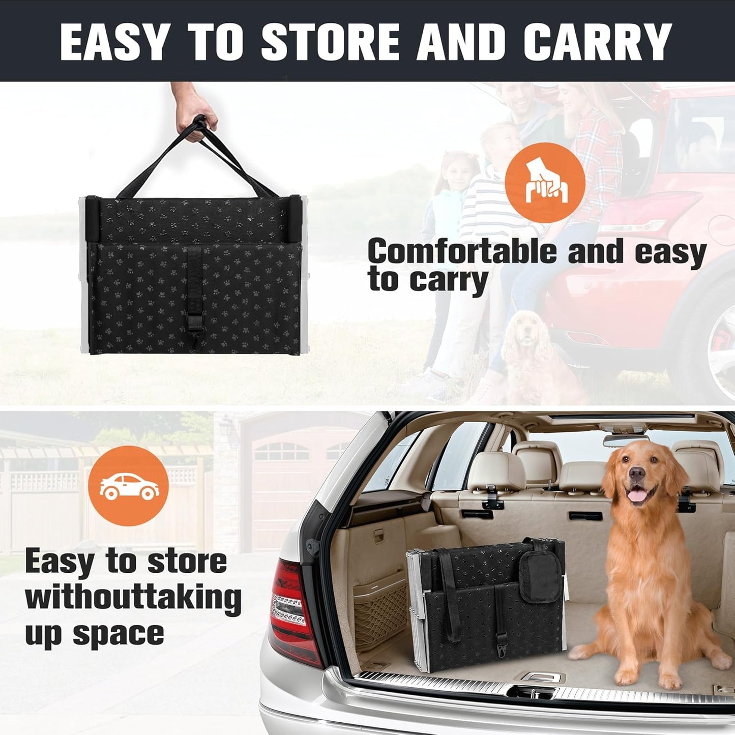 Dog Ramps for Large Dogs - Portable Dog Steps for Cars and SUV, Truck, Lightweight Non-Slip Dog Stairs Support Up to 200 Lbs