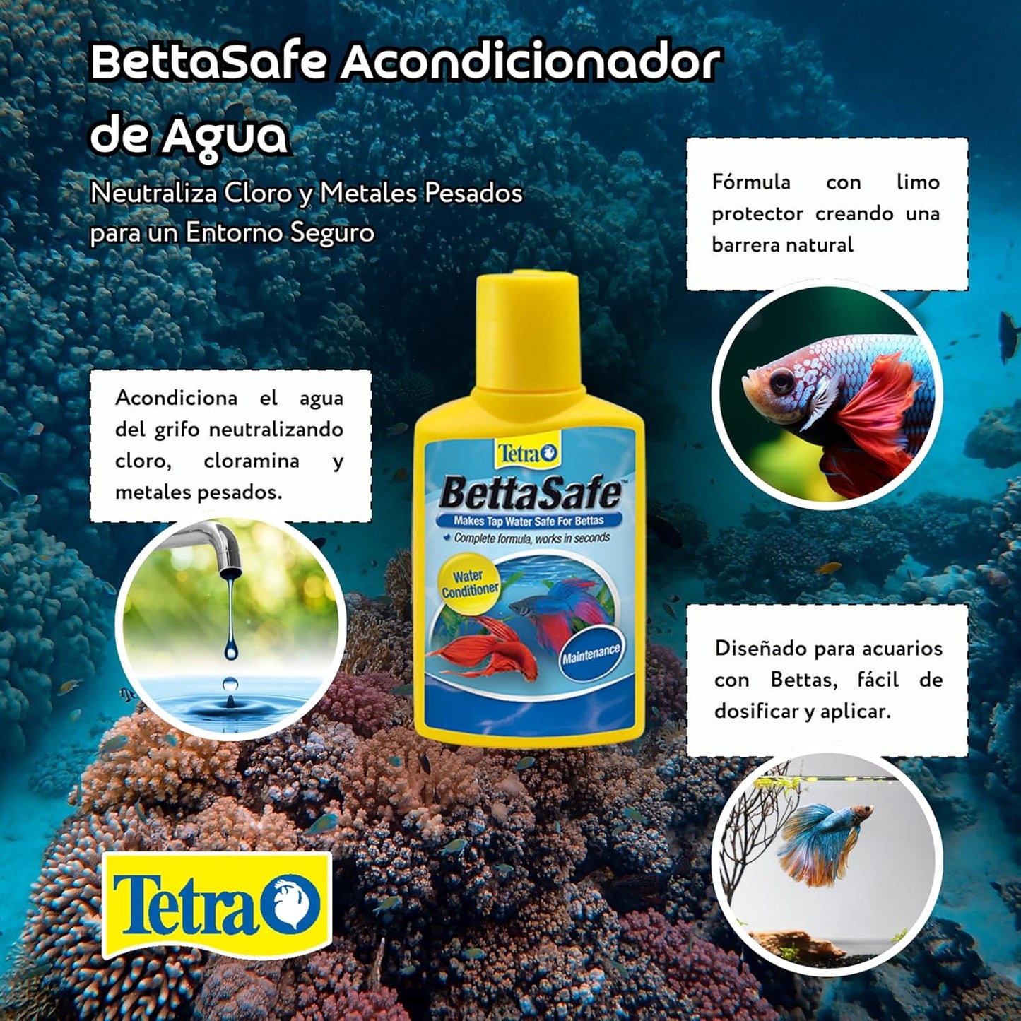 Tetra BettaSafe, Aquarium Water Conditioner For Bettas, 1.69-Ounce, 50ml, Golds & Yellows (16837)