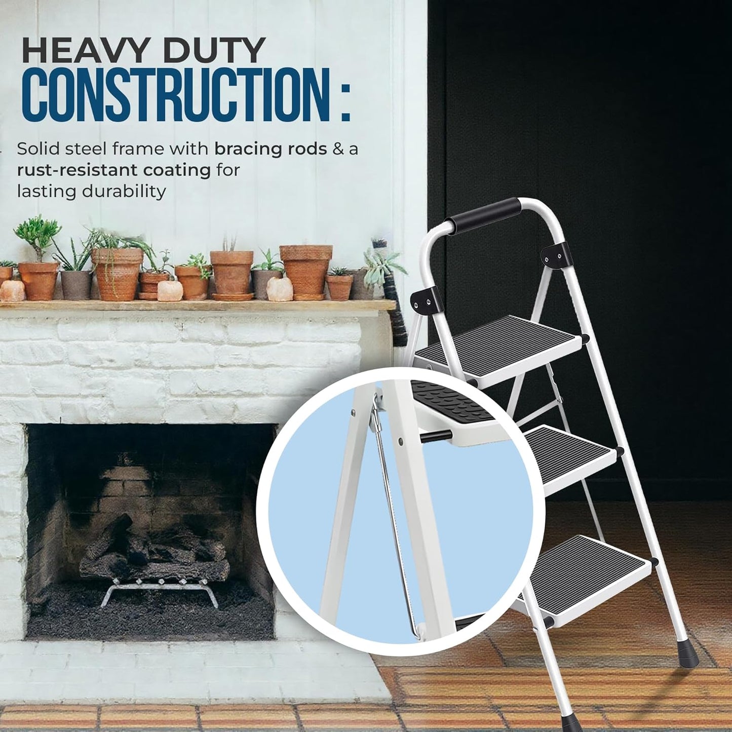 Simpli-Magic 3-Step Ladder, 350 LBS Capacity Folding Step Stool – Anti-Slip Wide Steps & Handgrip – ANSI Certified Lightweight & Durable Steel Stepping Stool for Kitchen, Home, Office & Garage