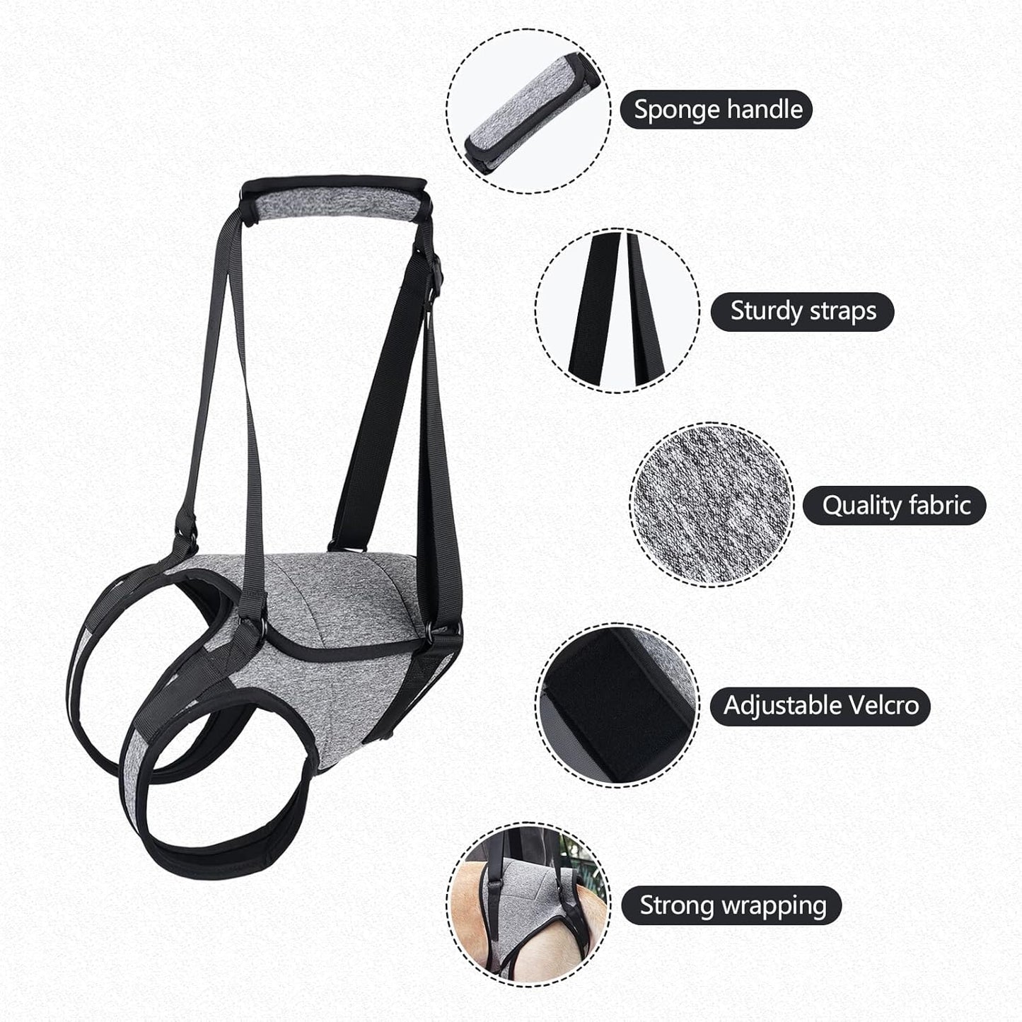 Dog Lift Harness for Dogs, Support Harness for Back Legs, Adjustable Rear Support Harness Grey Large