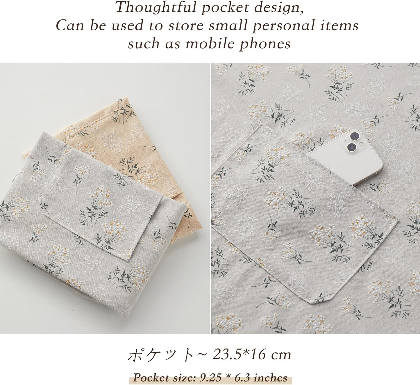 Aprons for Women with Pockets, Japanese Linen Kitchen Apron, Adjustable Lightweight Breathable Embossed Fabric, Cooking Baking Gardening Craft Apron, Vintage Floral Style