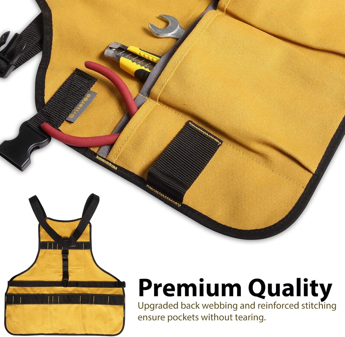 Work Tool Apron for Men and Women, Torso Length with 21 Tool Pockets, Durable Canvas Apron, DIY Enthusiasts, Gifts for Men for Christmas(Yellow)