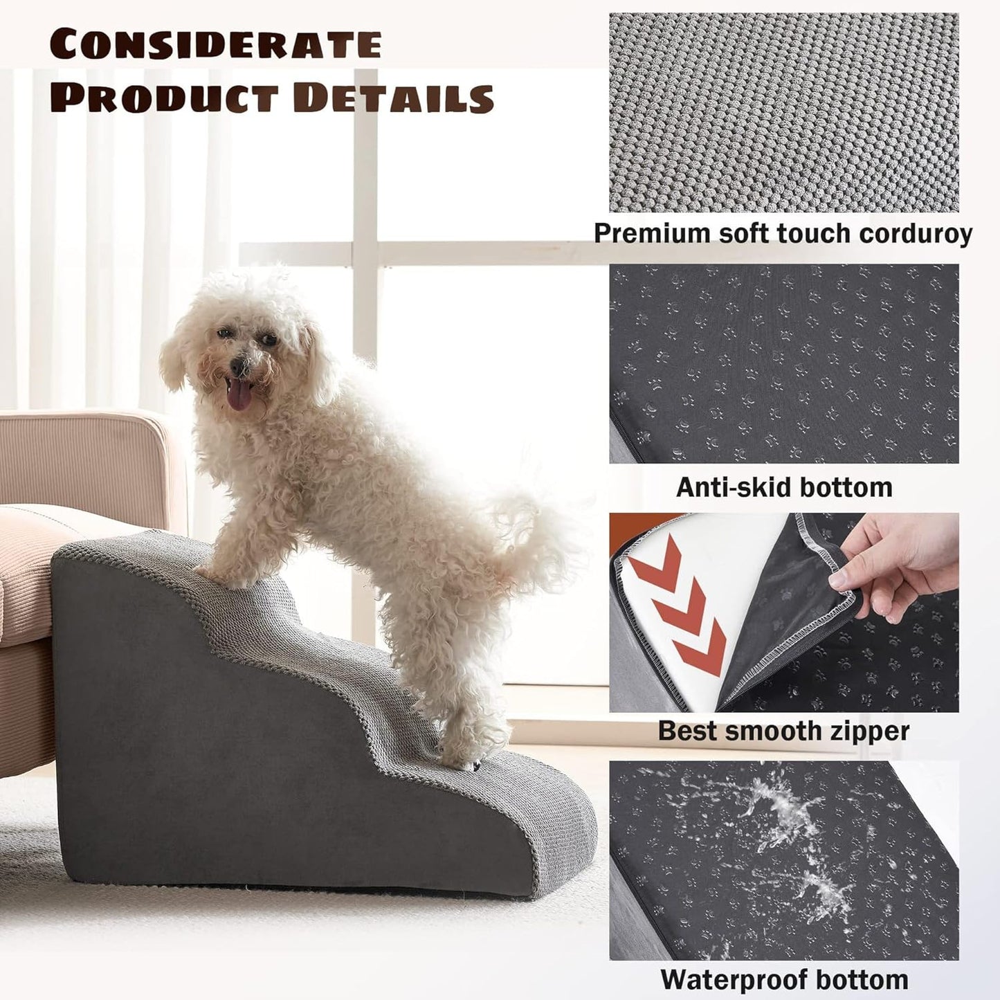 Pet Dog Stairs for Puppies, Three-Step pet Steps for Puppies, cat Stairs Dog Steps for Sofa Chairs and beds, high Bed Climb, Non-Slip Balanced Dog Indoor Steps,