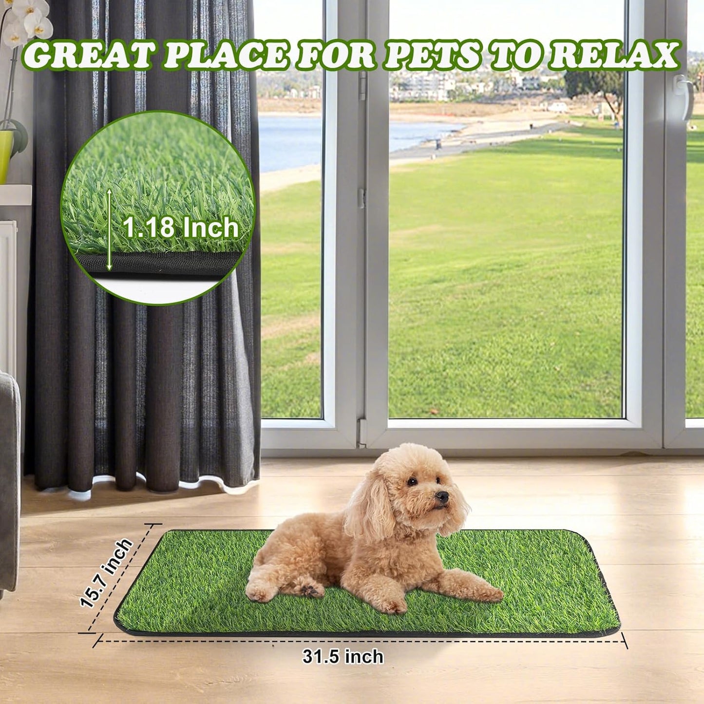 Artificial Grass Mat, Dog Grass Pee Pads, Fake Grass Pad for Pets Potty Training, Soft Grass Rug, Grass Doormat with Drainage Holes, Pet Turf for Indoor Outdoor Use, Washable(15.7''*31.5'')