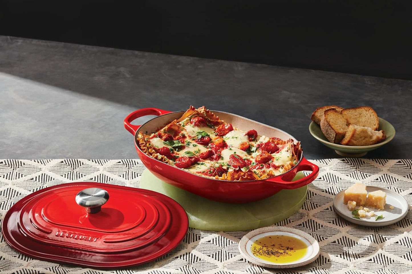 Le Creuset Enameled Cast Iron Signature Oval Casserole with Lid, 3.75 Quart, Cerise