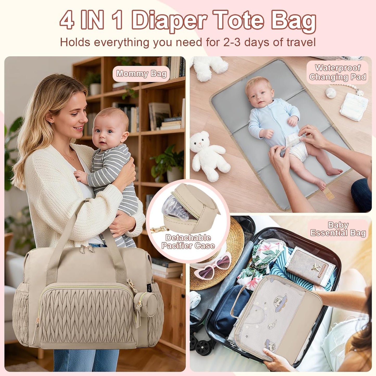 Yorige Diaper Tote Bag for Baby 6pcs, Large Mom Hospital Bags with Changing Pad Pacifier Case for Labor Delivery Boy Girl