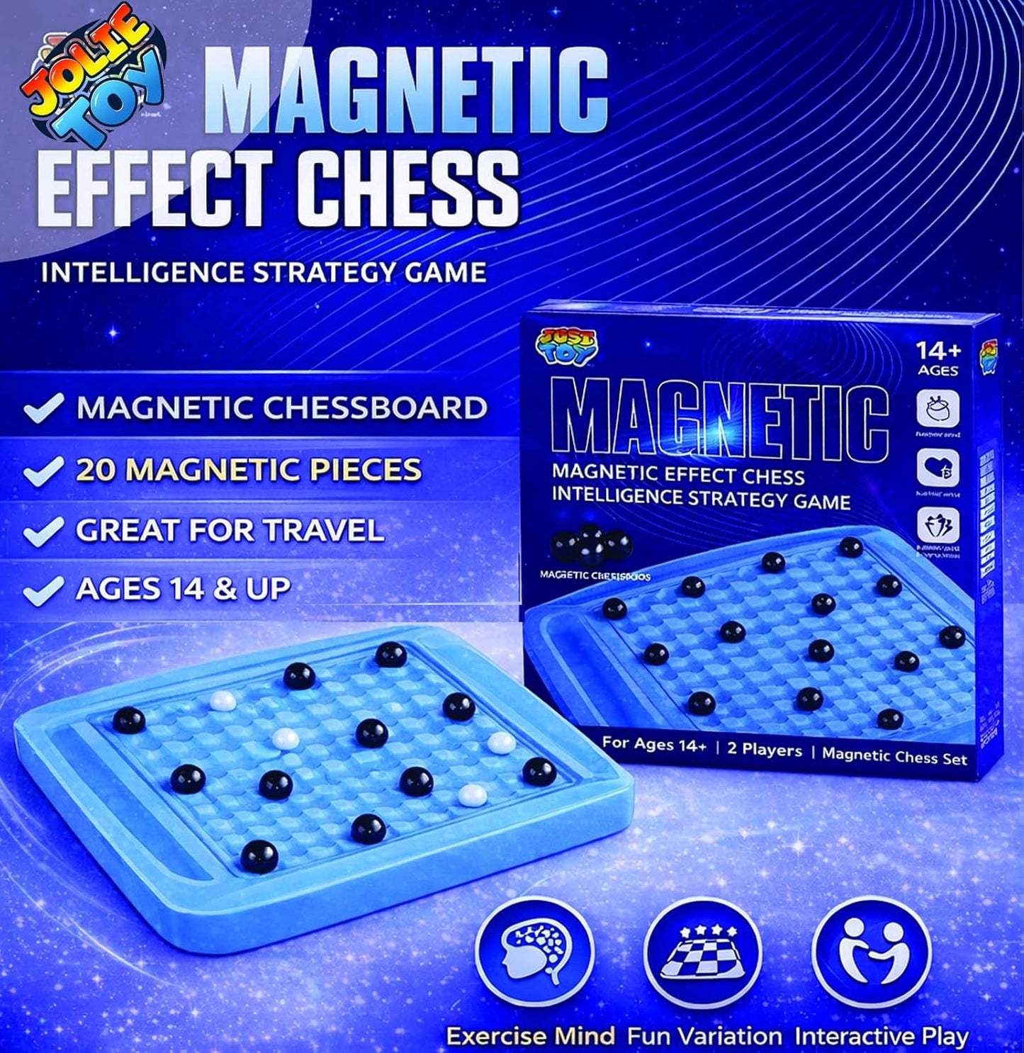 JOLIETOY Magnetic Effect Chess Set – Portable Folding Board Game with Strong Magnetic Pieces for Kids & Adults, Travel Friendly Educational Strategy Game