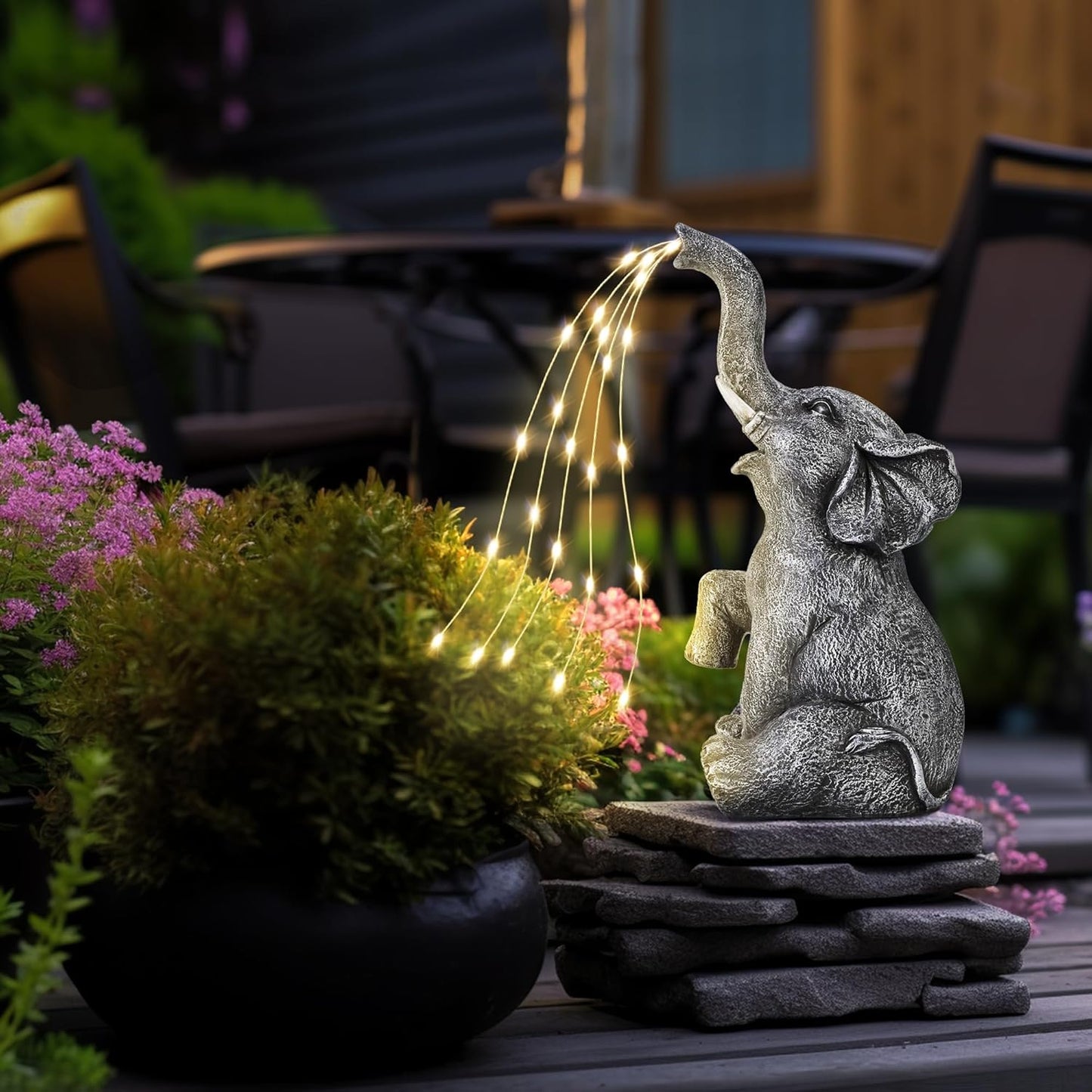 GIGALUMI Solar Garden Decor Watering Elephant Statues Outdoor, Birthday Gifts for Women Mom Grandma Senior Elder, Elephant Ornament for Balcony, Garden, Patio, Yard, Lawn (Constant Lights Only)