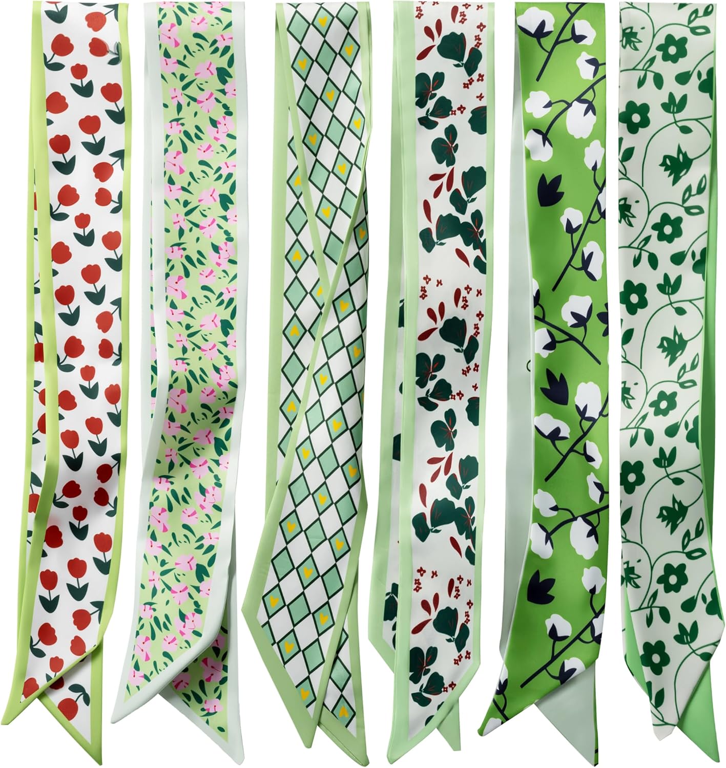 ZXZH 6 Pack Fashion Scarves for Women, Versatile Boho Head Scarf, Satin Scarf for Hair, Neck, Wrist, and Purse Accessories
