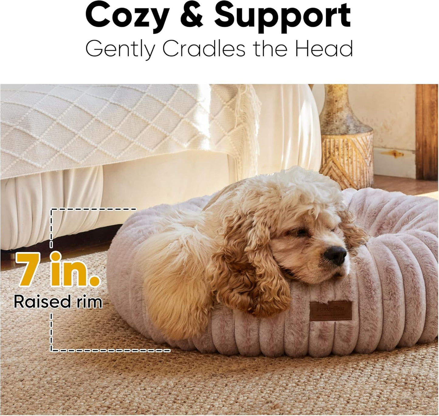 FUKUMARU Dog Bed, Gradient Color Donut Dog Beds for Medium Dogs, 30 inches Calming Orthopedic Dog Beds, Round Pet Bed with Washable Cover，Luxury Comfy Cat Bed for Indoor Cats, Pink