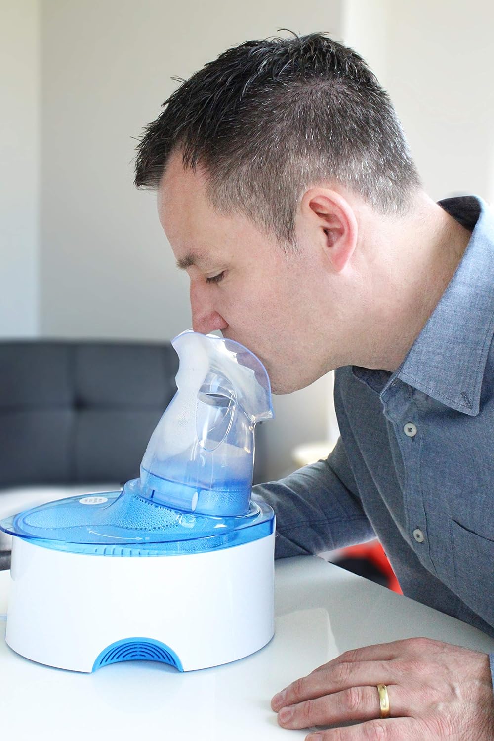 Crane Steam Inhaler & Warm Mist Humidifier, 0.5 Gallon, Humidifier FSA Eligible, Blue & White, Ideal Humidifiers for Bedroom, Sinus Inhaler, Vaporizer HSA, Vaporizer For Congestion