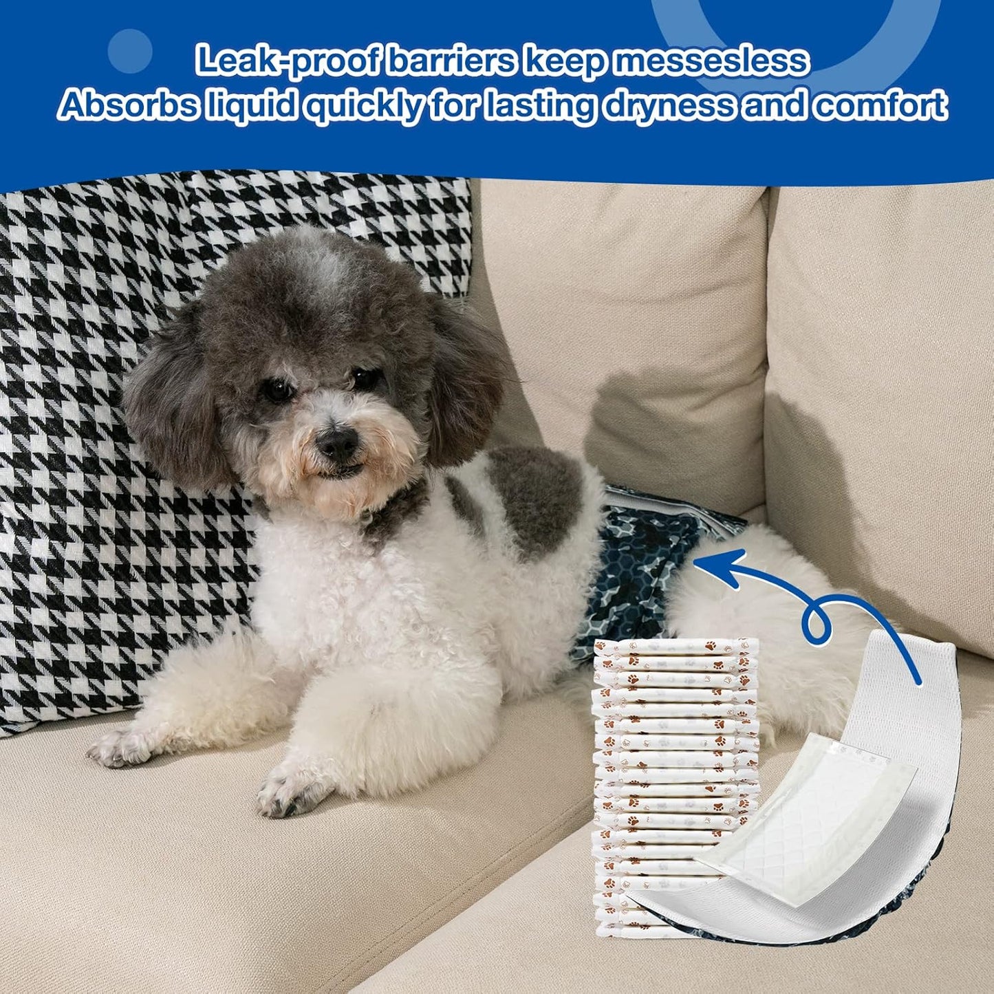 Disposable Dog Diaper Booster Pads XS - 100 Count, Dog Diaper Liners for Male and Female Dogs, Inserts Fit Most Puppy Diapers - Pet Belly Bands and Male Dogs Wraps (Paws)