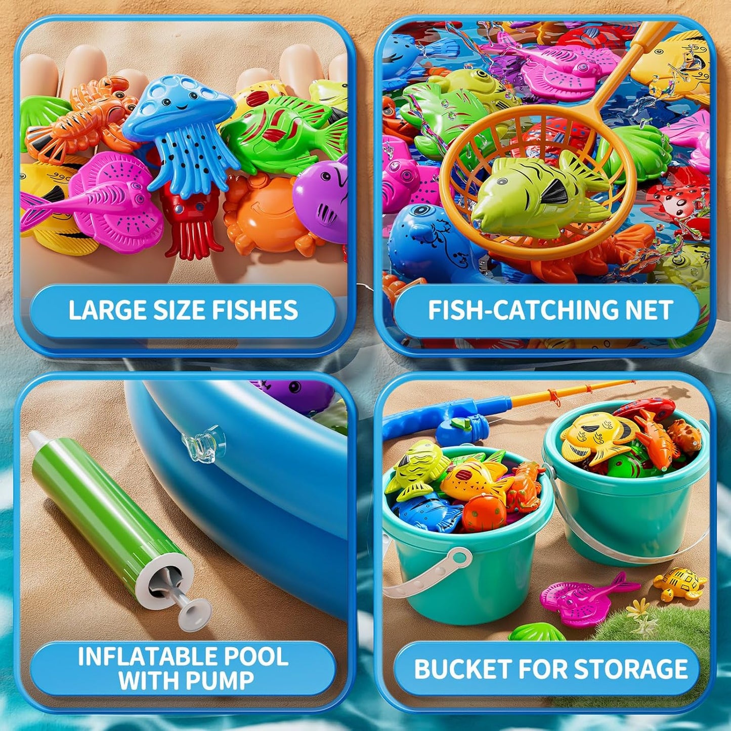 Magnet Fishing Toys Game for Kids 3-5 - Floating Fish Toys with Inflatable Kiddie Pool, Bath for Toddlers, Pole Rod Net, Outdoor Party for Boys Girls Kids Age 3 4 5 6 7 8 Year Old