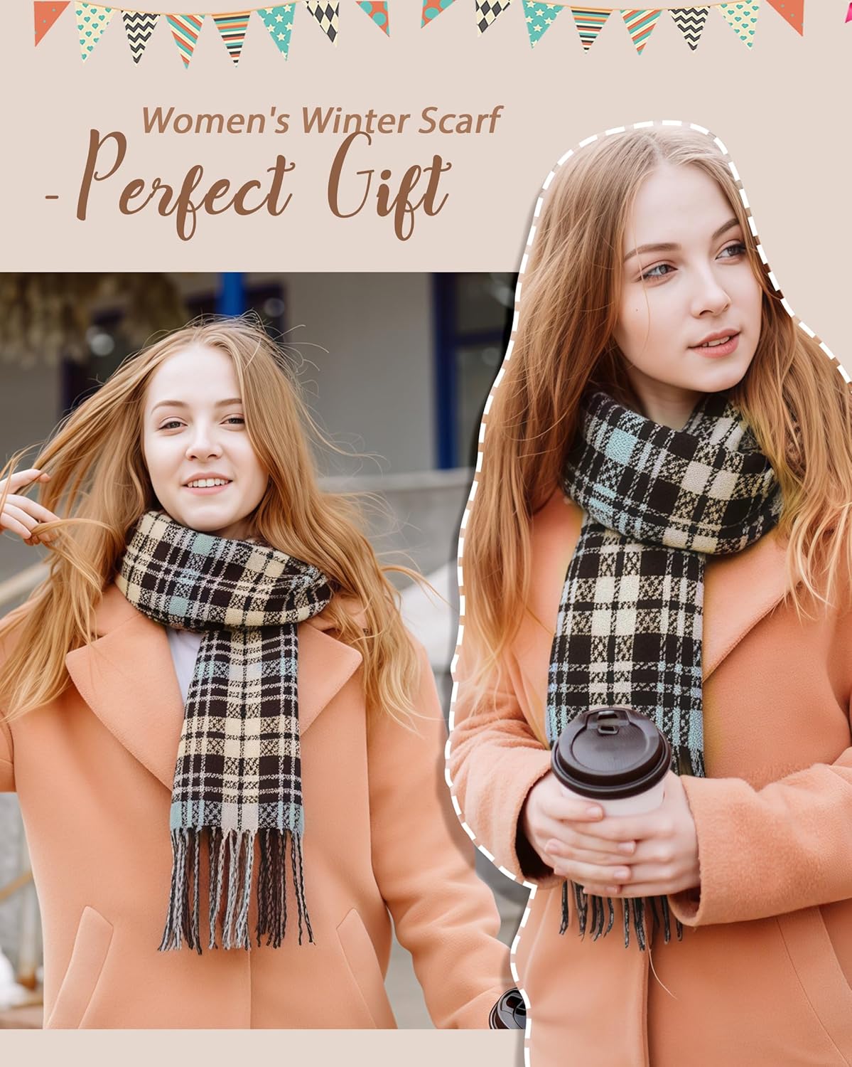 DOFOWORK Winter Scarf for Women - Womens Scarves for Cold Weather, Plaid Soft Tassel Wrap Blanket Scarf, 78.7"x24.8"