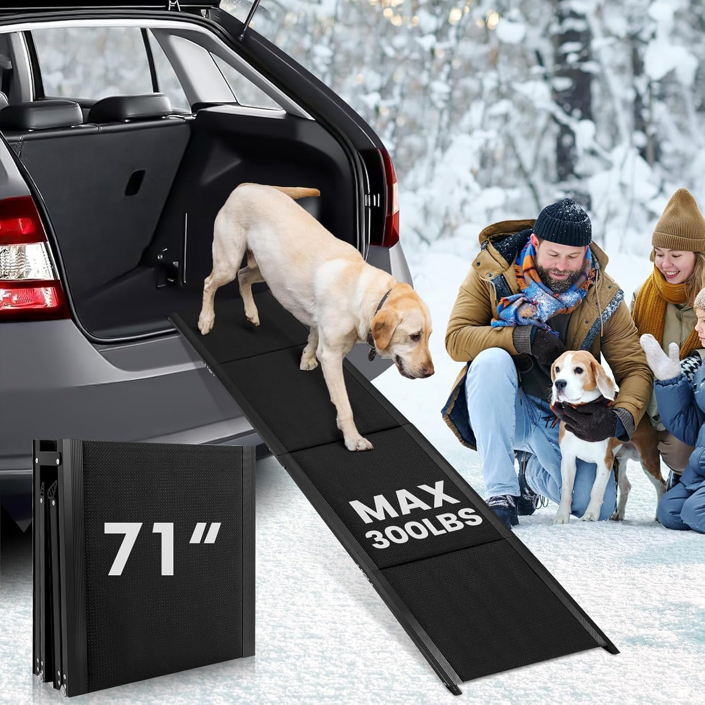 71''x 20'' Dog Ramp for Car, Foliding Dog Ramp with Non-Slip Rug Surface, Extra Wide Long Pet Stairs Supports Up to 300 LBS, Slow Slope Dogs Stairs for SUV, Truck, Large & Senior Pets