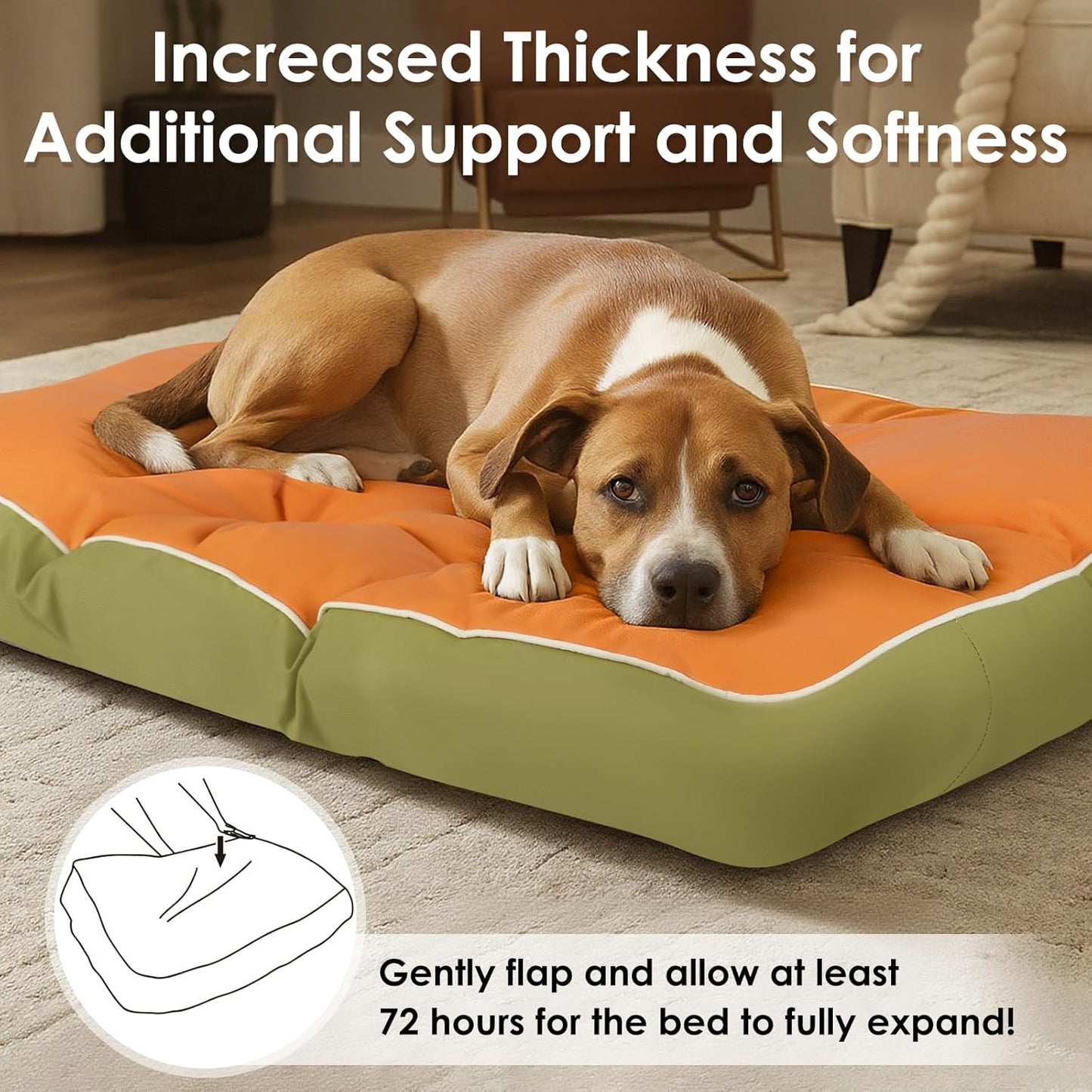 35" x 23" Waterproof Faux Leather Dog Bed for Crate, High Resilience Foam Large Dog Beds, Soft Comfy Kennel Pad with Non-Slip Bottom, Pet Beds for Medium and Large Breed, Easy to Clean