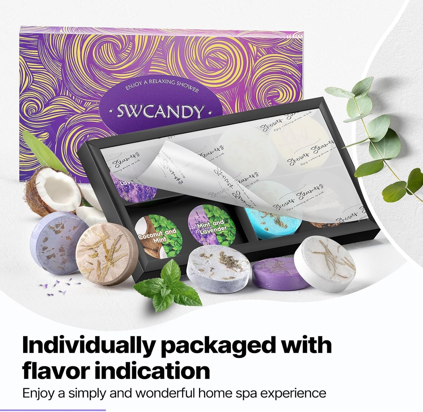 Shower Steamers Aromatherapy Birthday Gifts for Women - SWCANDY 8 Pcs Mothers Day Gifts, Mom Wife Her Adults Men Him Teen Self Care with Natural Essential Oils Relaxation Home SPA Travel Holidays