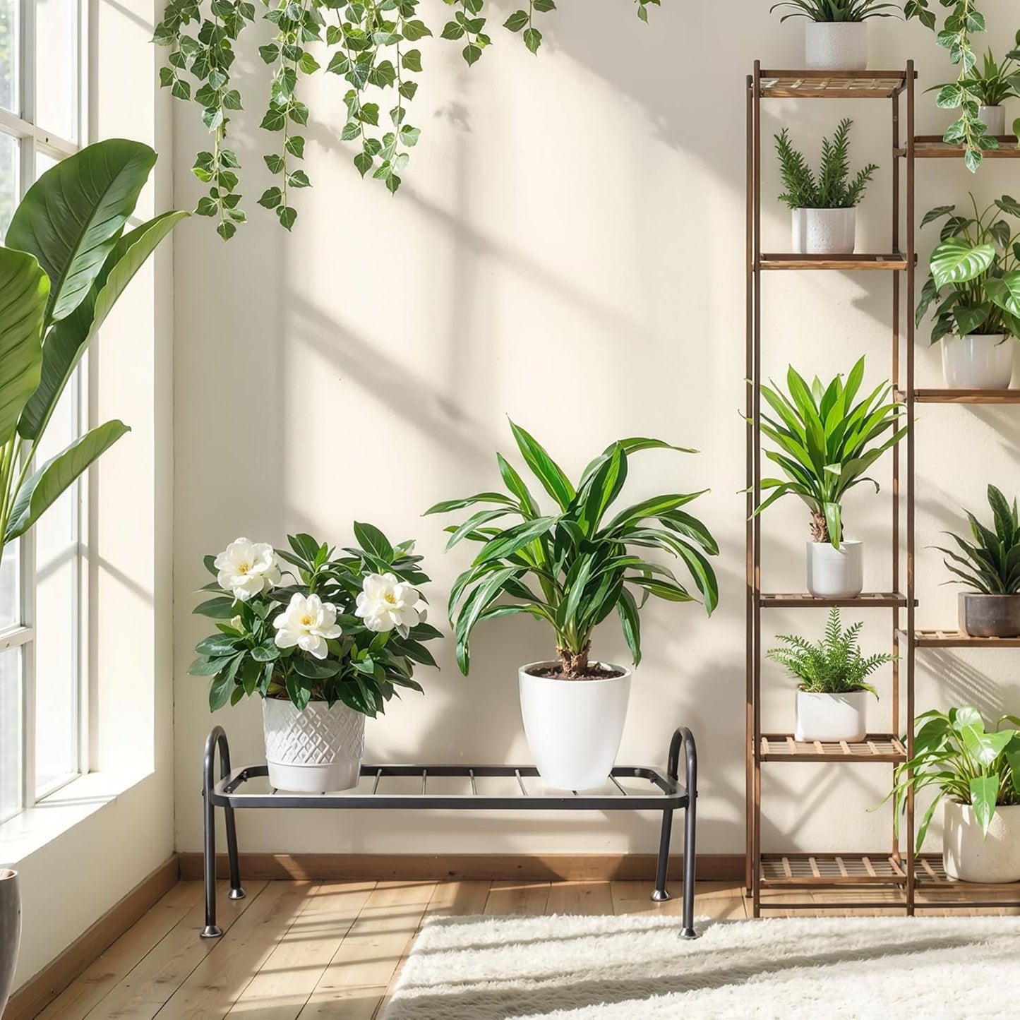 Metal Plant Stand Indoor Outdoor, Heavy Duty 1-Tier Ladder Plant Shelf for Multiple Pots - Durable Flower Holder for Living Room, Patio, Garden, Balcony & Corner Home Decor
