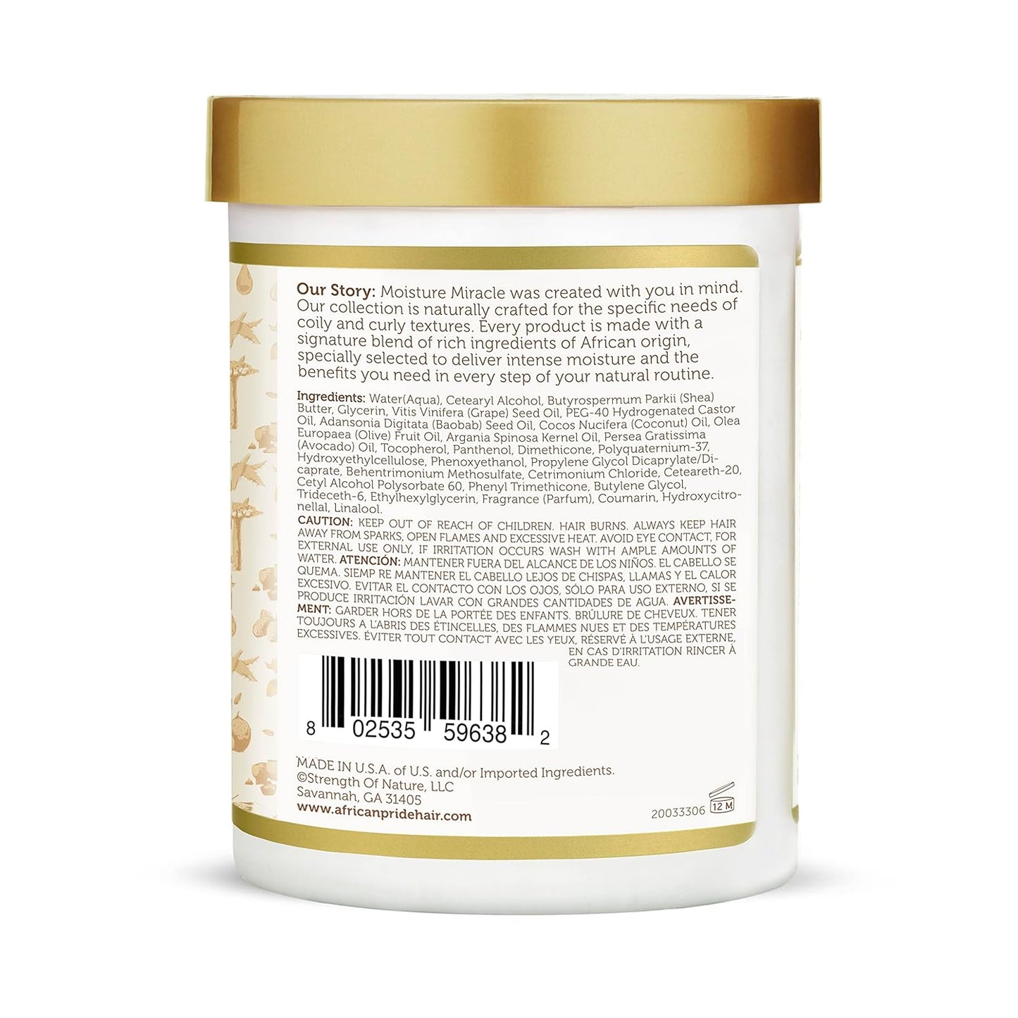 African Pride Moisture Miracle Leave-In Cream with Baobab Oil & Coconut Oil for Coily & Curly Hair, Adds Moisture, Helps Repair & Strengthen, 18 oz