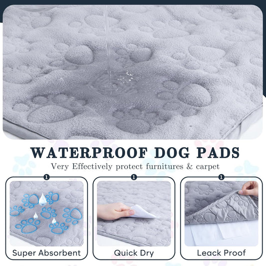 Stuffed Waterproof Dog Bed Cover Pet Blanket, Washable Reusable Reversible Paw Print Water Proof Couch Covers Protector for Pets, Pet Training Pad Super Absorbing Pee Whelping Pads, 52"X82", Grey